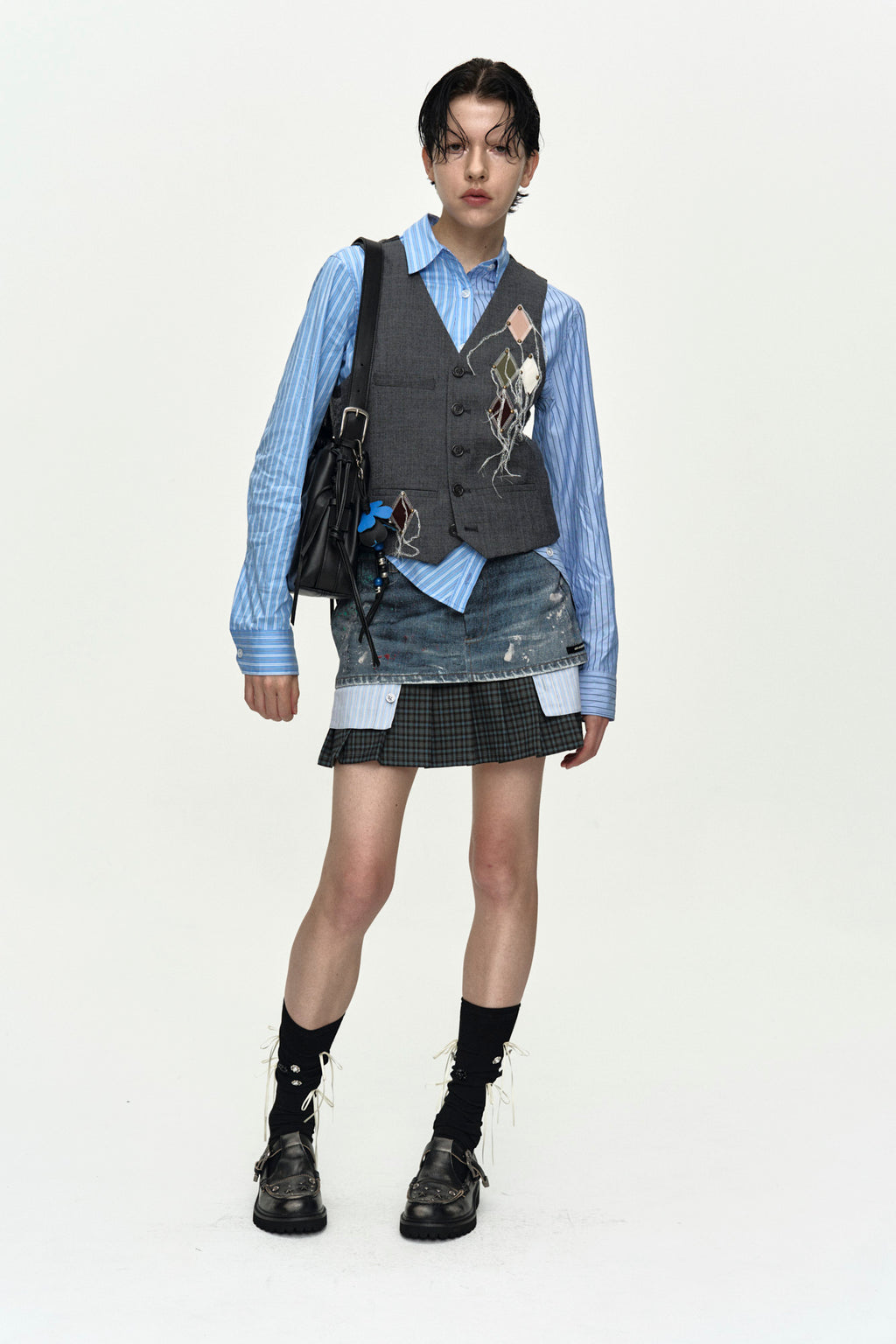 Andersson Bell - [Pre-Order – Ships July 3] Painted Denim Layered Mini Pleats Skirt (Blue) product image 7 | TRAB K-Fashion Australia