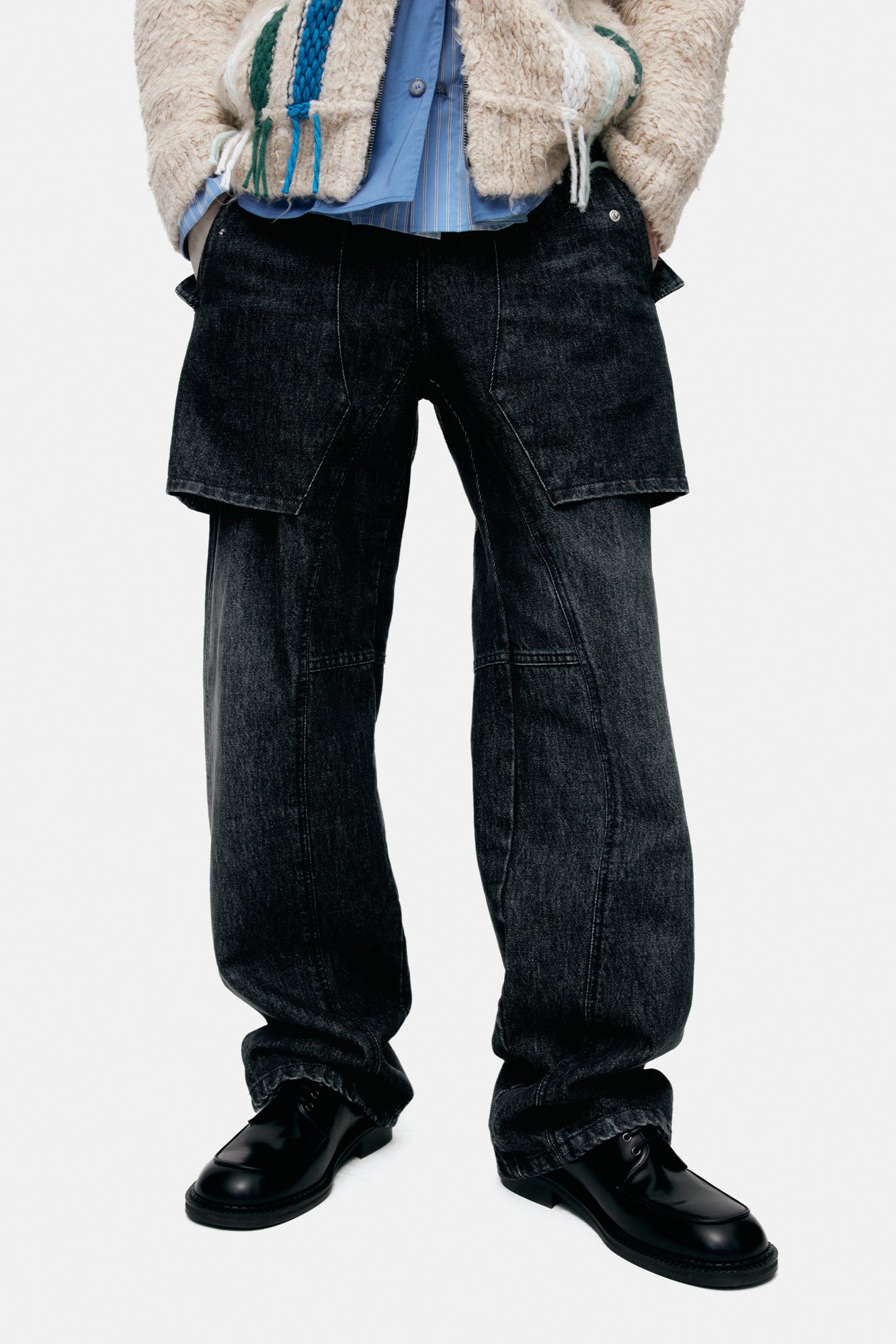 Andersson Bell - Unisex Raptor Layered Wide-Leg Jeans (Washed Black) product image 4 | TRAB K-Fashion Australia