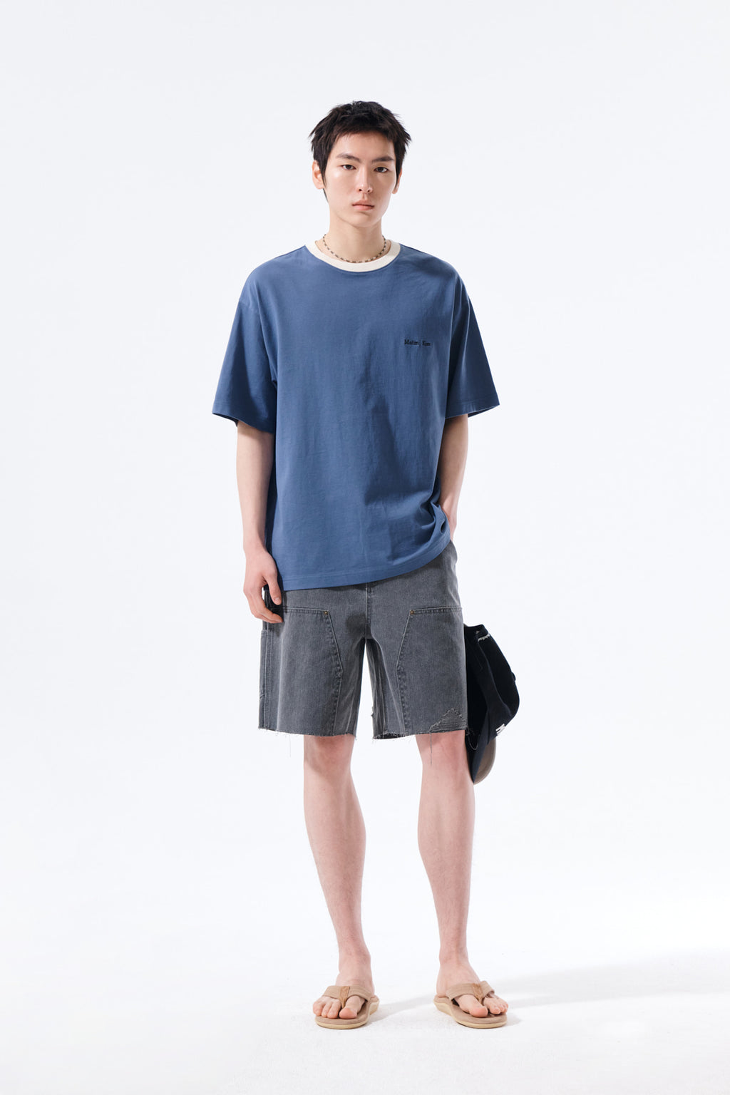 Matin Kim - Tonal Rib Back Logo Top (Smoke Blue) product image 8 | TRAB K-Fashion Australia