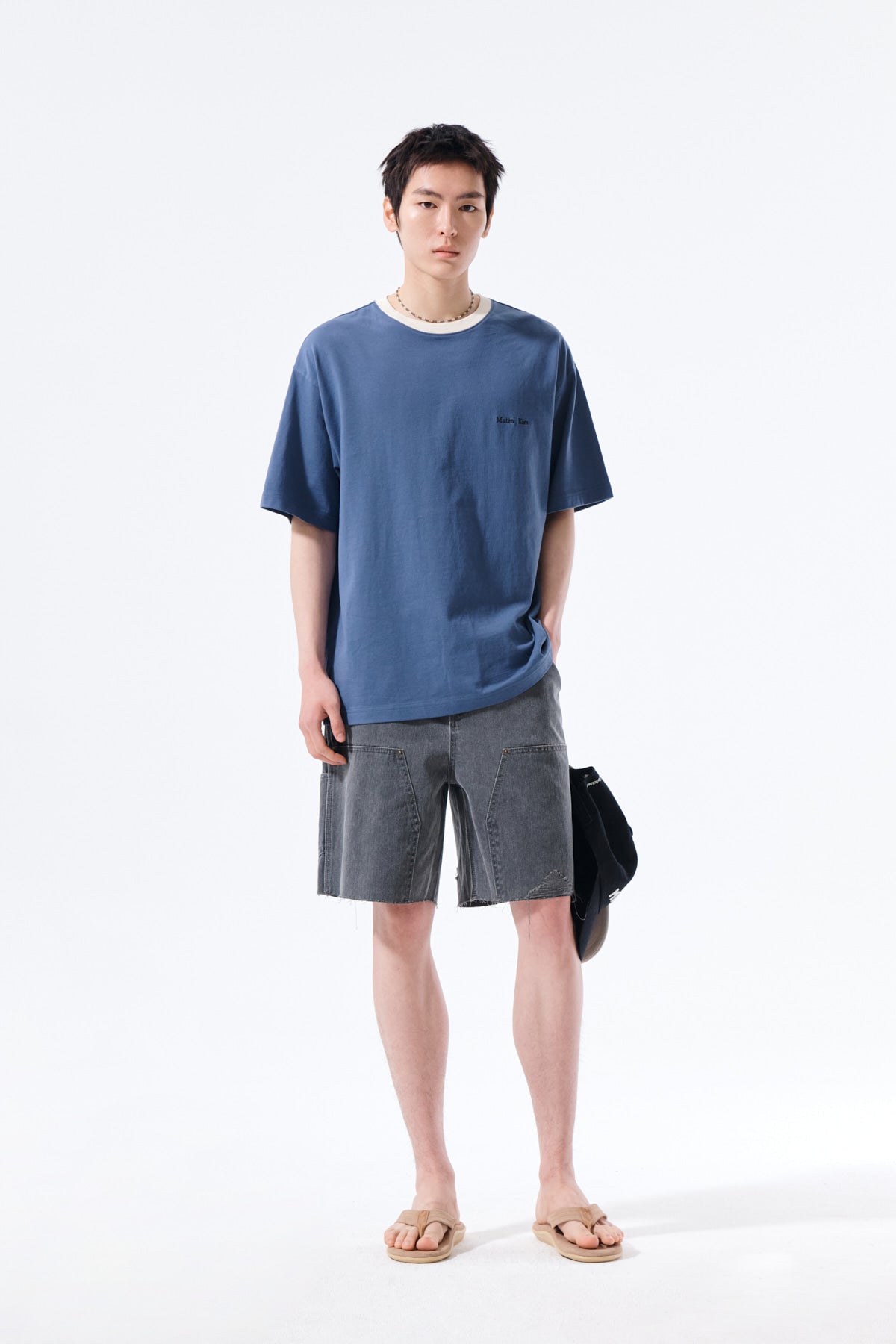 Matin Kim - Tonal Rib Back Logo Top (Smoke Blue) product image 8 | TRAB K-Fashion Australia