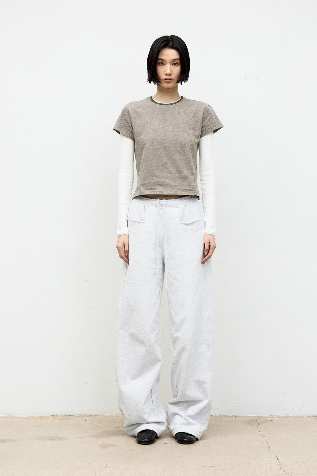 Coor - Striped Crop T-Shirt (Olive Wrap) product image 2 | TRAB K-Fashion Australia