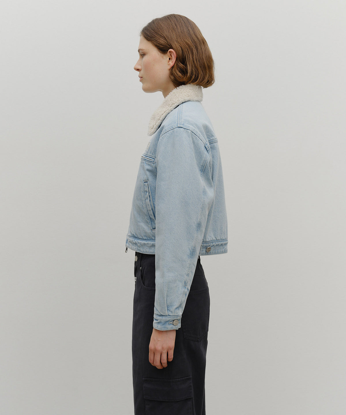 Marithe & Francois Girbaud - Crop Shearling Denim Jacket (Light Blue) product image 2 | TRAB K-Fashion Australia