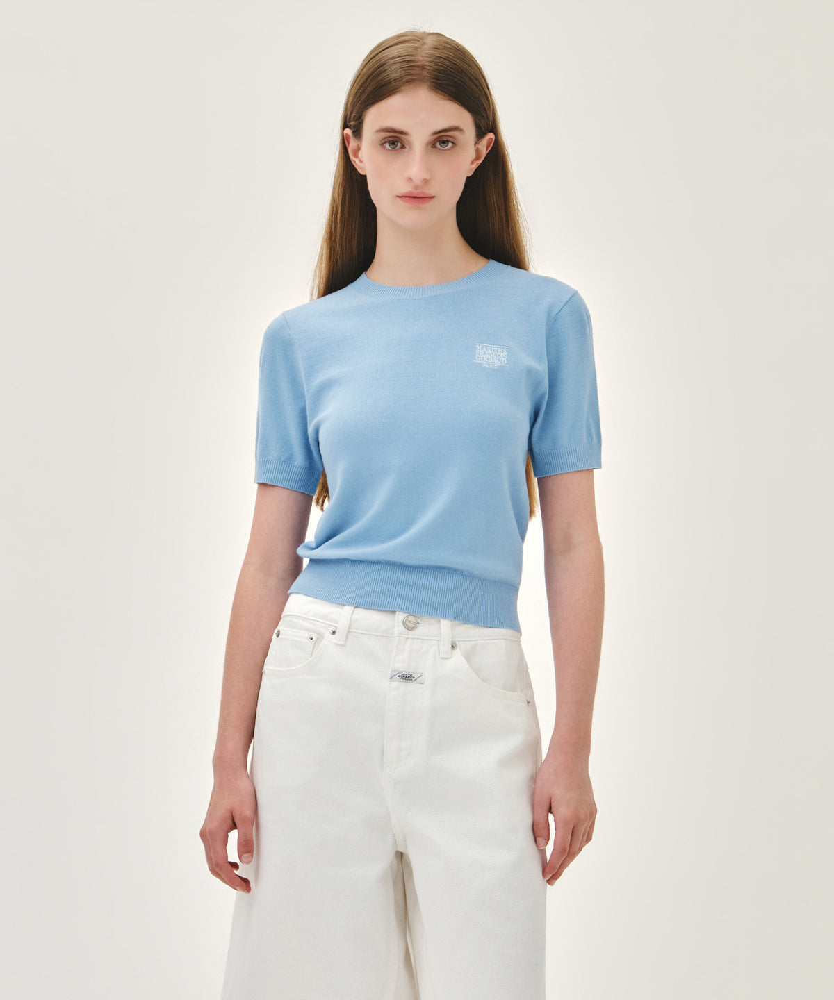 Marithe & Francois Girbaud - Small Classic Logo Half Knit Pullover (Sky Blue) product image 1 | TRAB K-Fashion Australia