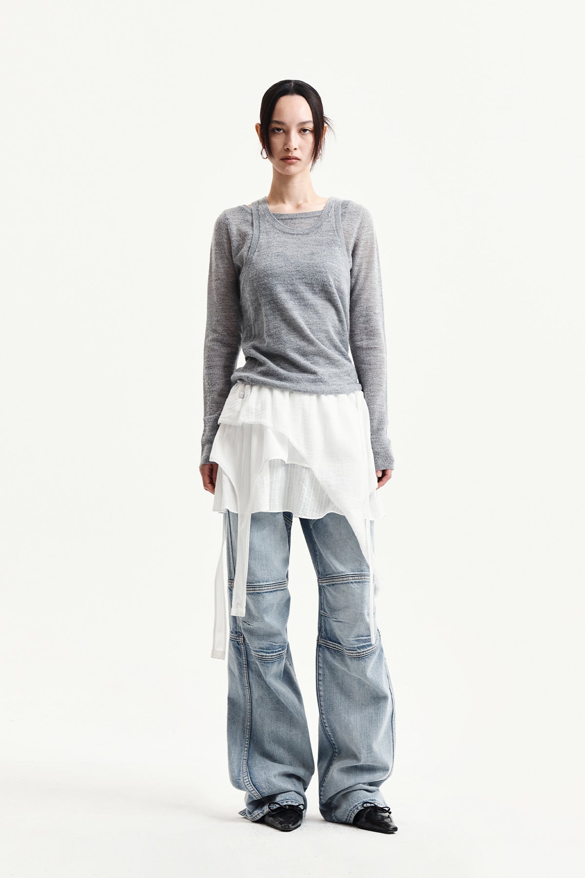 Matin Kim - Mohair Layered Knit Pullover (Light Grey) product image 14 | TRAB K-Fashion Australia