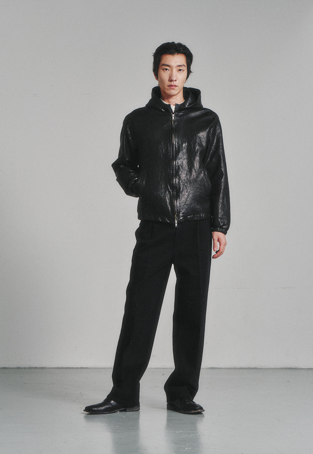 Art if acts - Washed Leather Hooded Zip-up Jacket (Black) product image 5 | TRAB K-Fashion Australia