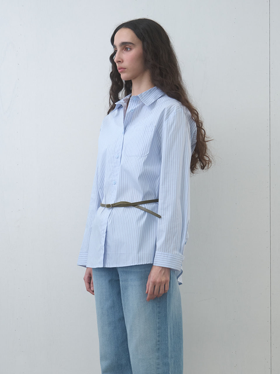 Kijun - Stripe Oversized Shirt (Sky Blue) product image 1 | TRAB K-Fashion Australia