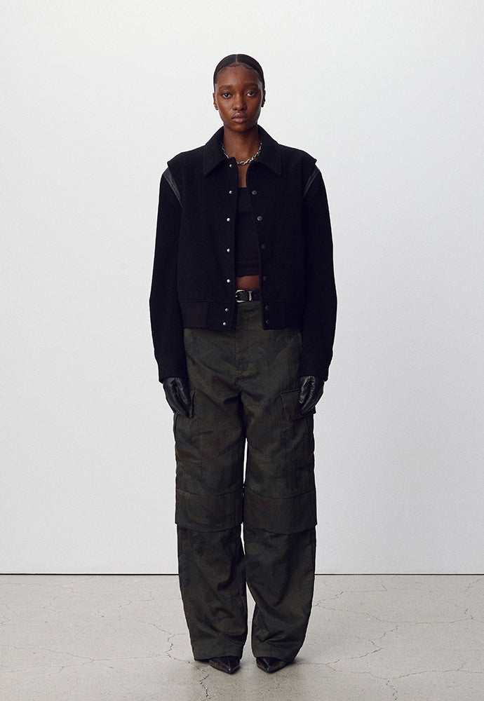 Tonywack - Leather-Trimmed Cropped Bomber Jacket (Black) product image 2 | TRAB K-Fashion Australia