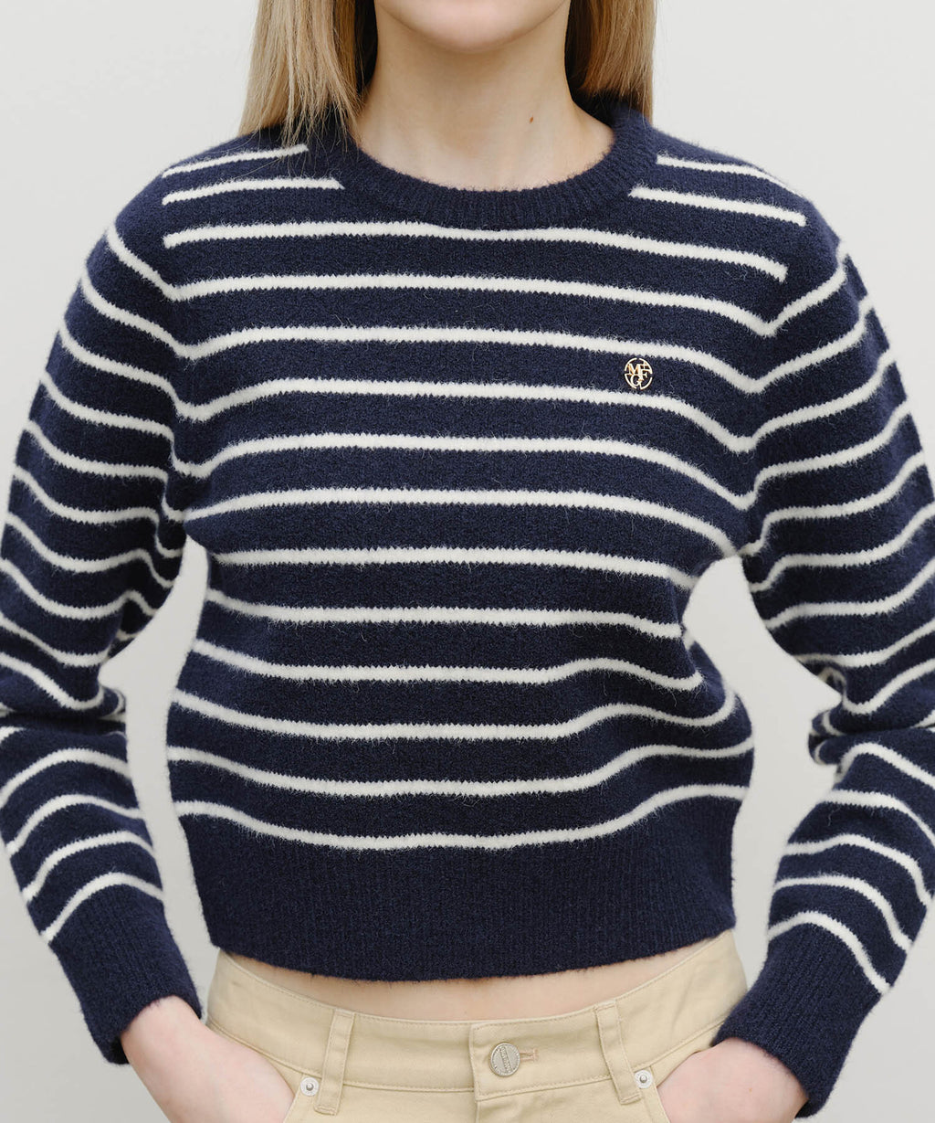 Marithe & Francois Girbaud - Crew Neck Stripe Crop Knit Pullover (Navy) product image 4 | TRAB K-Fashion Australia