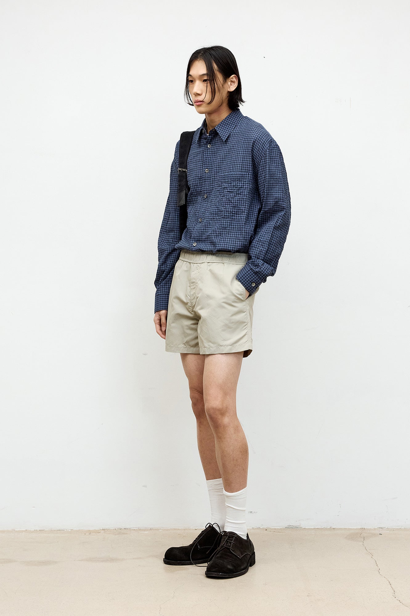 Coor - Wrinkle Sheer Check Shirt (Navy) product image 3 | TRAB K-Fashion Australia