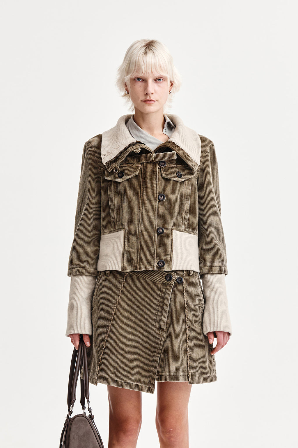 Matin Kim - Washed Corduroy Bomber Jumper (Khaki) product image 1 | TRAB K-Fashion Australia