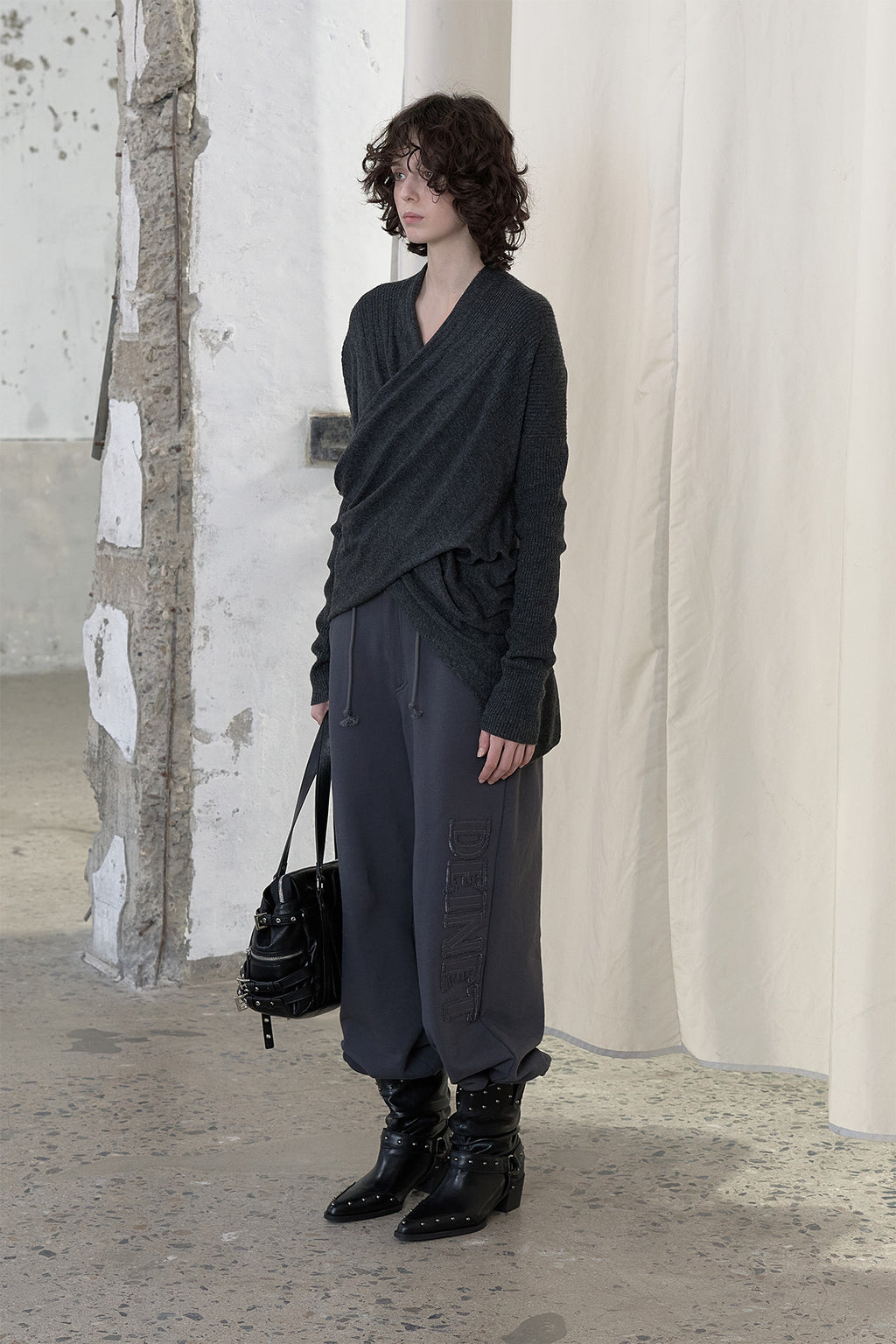Deinet - Fluid Knit Drape Cardigan (Charcoal) product image 2 | TRAB K-Fashion Australia
