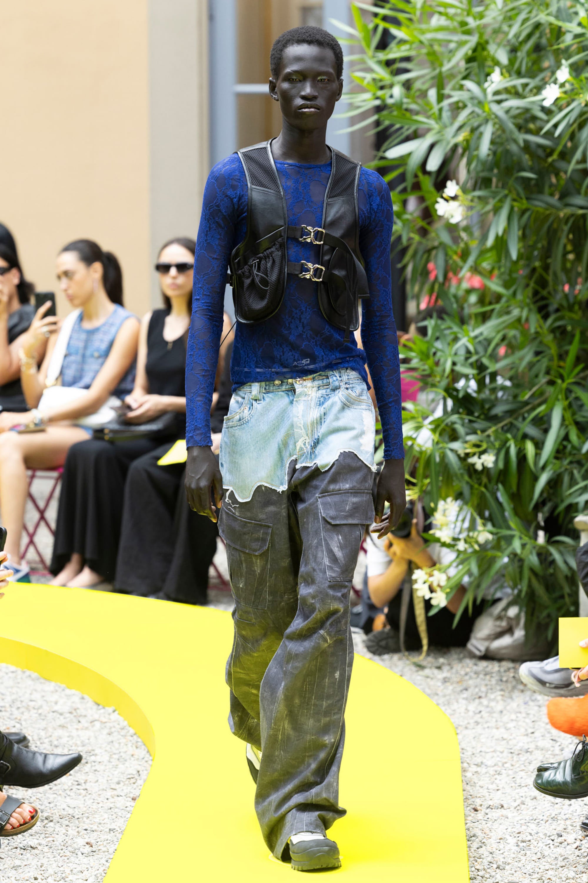 Andersson Bell - Faux-Denim & Scratch Leather Printed Cargo-Pants (Denim/Black) product image 6 | TRAB K-Fashion Australia