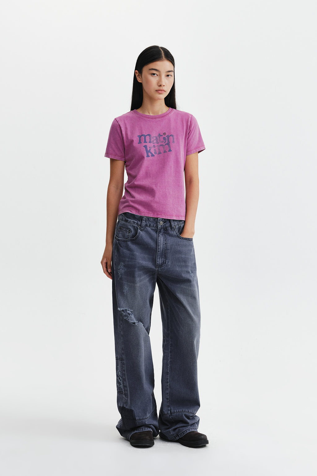 Matin Kim - Round Logo Graffiti Slim Top (Pink) product image 10 | TRAB K-Fashion Australia