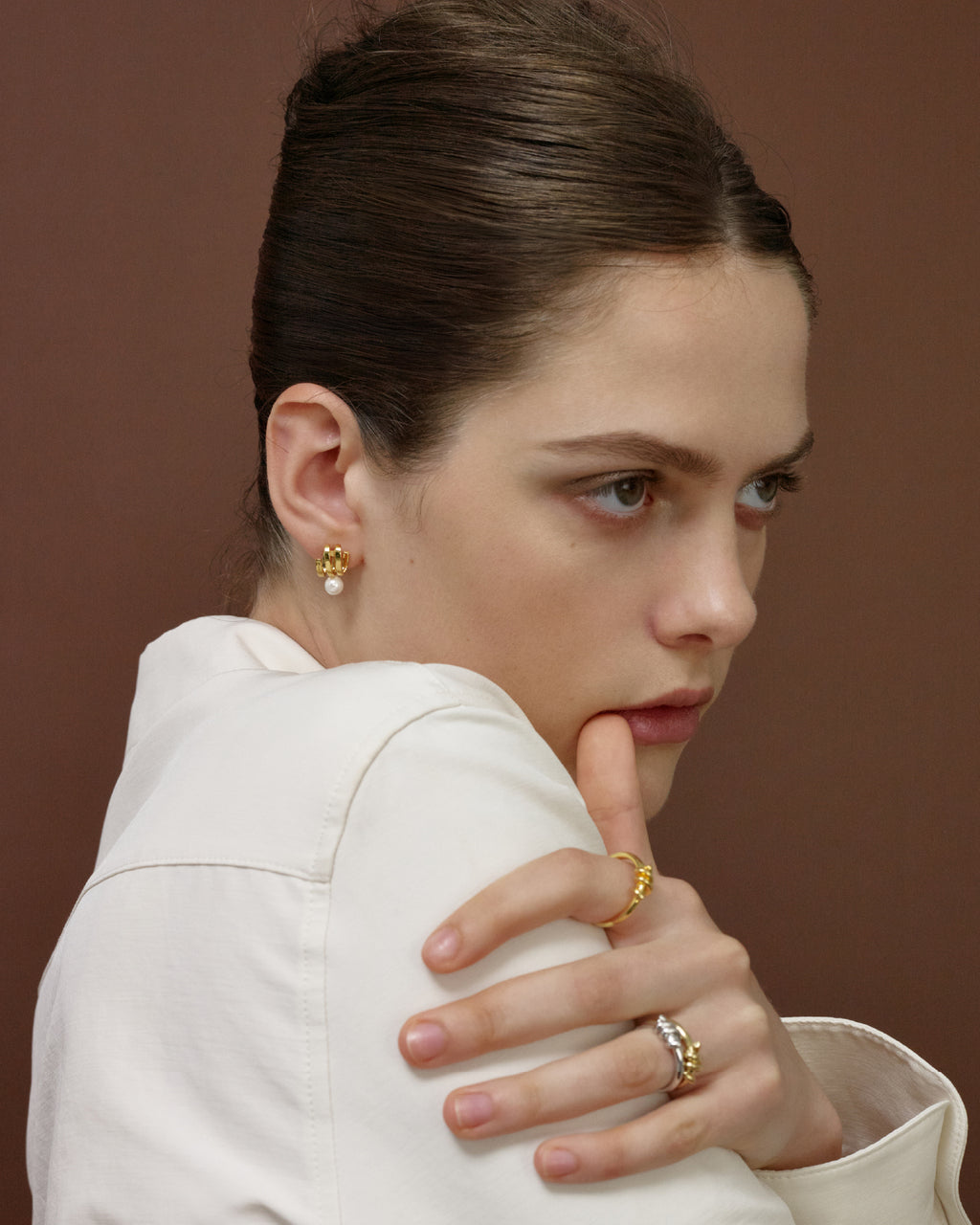 Numbering - Flat Coil with Pearl Earrings #4107 product image 2 | TRAB K-Fashion Australia