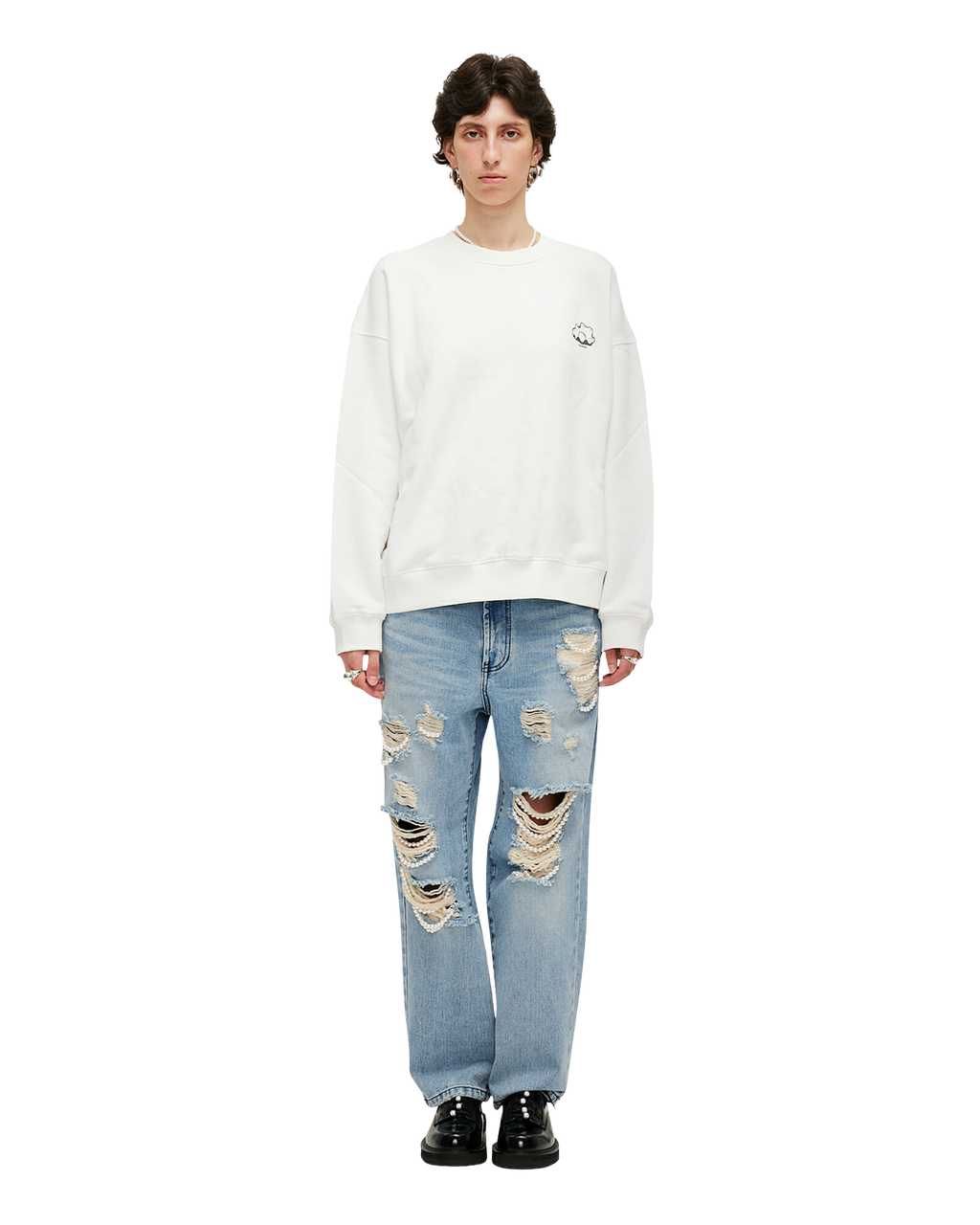 Kimhe Kim - Pearl Embellished Destroyed Jeans (Sky Blue) product image 1 | TRAB K-Fashion Australia