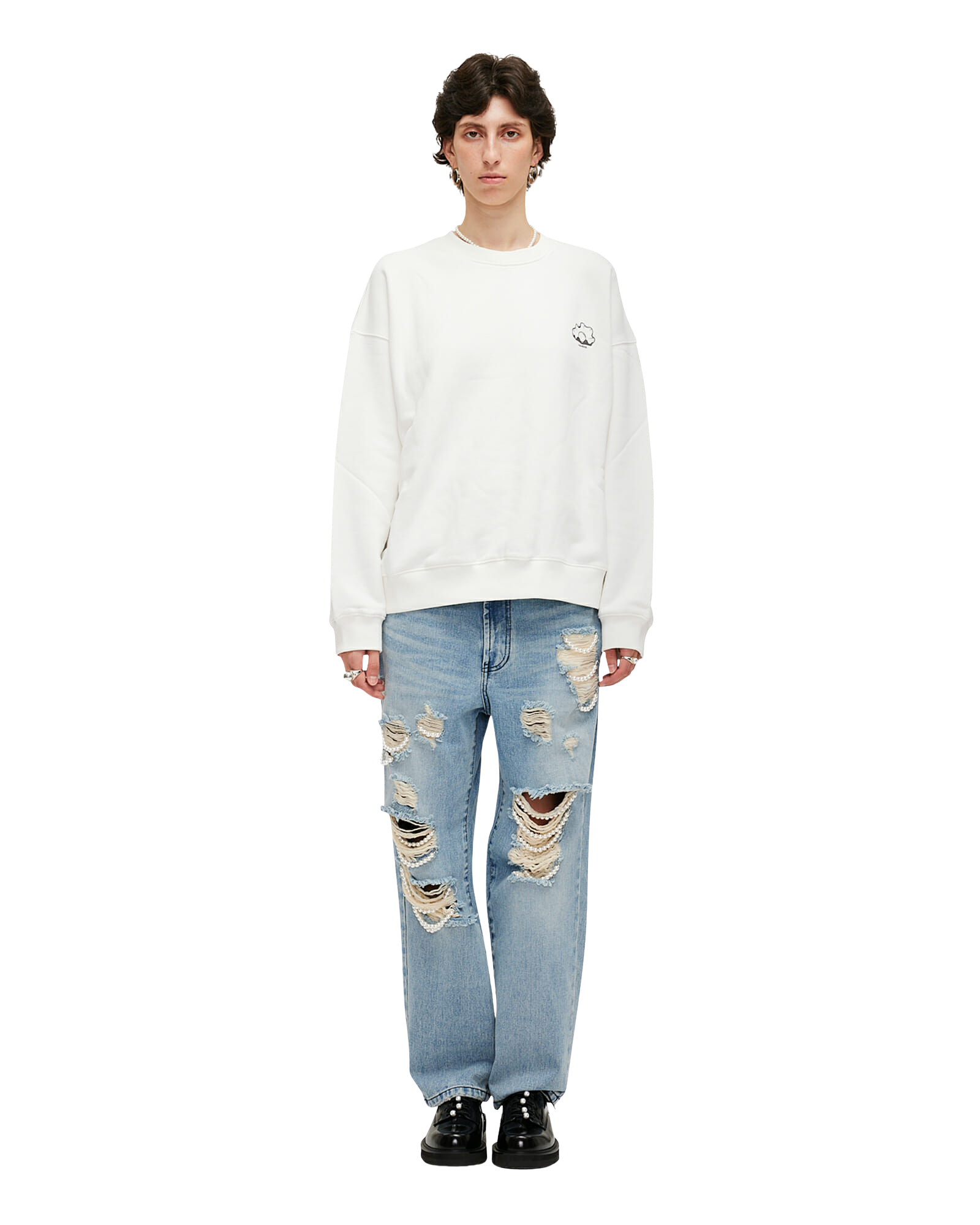 Kimhe Kim - Pearl Embellished Destroyed Jeans (Sky Blue) product image 1 | TRAB K-Fashion Australia