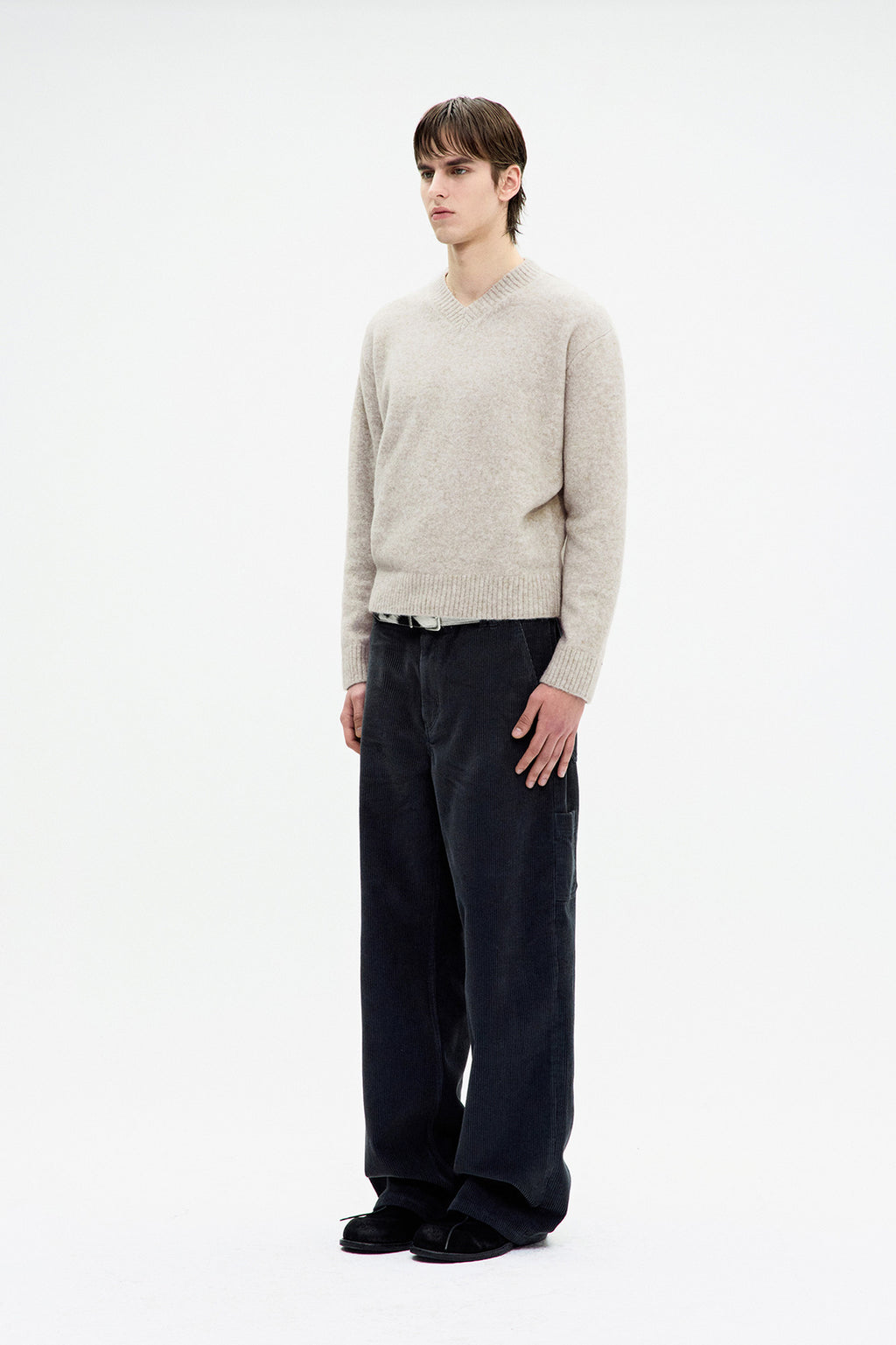 Coor - Wool Blend Hairy V-Neck Sweater (Ivory) product image 3 | TRAB K-Fashion Australia