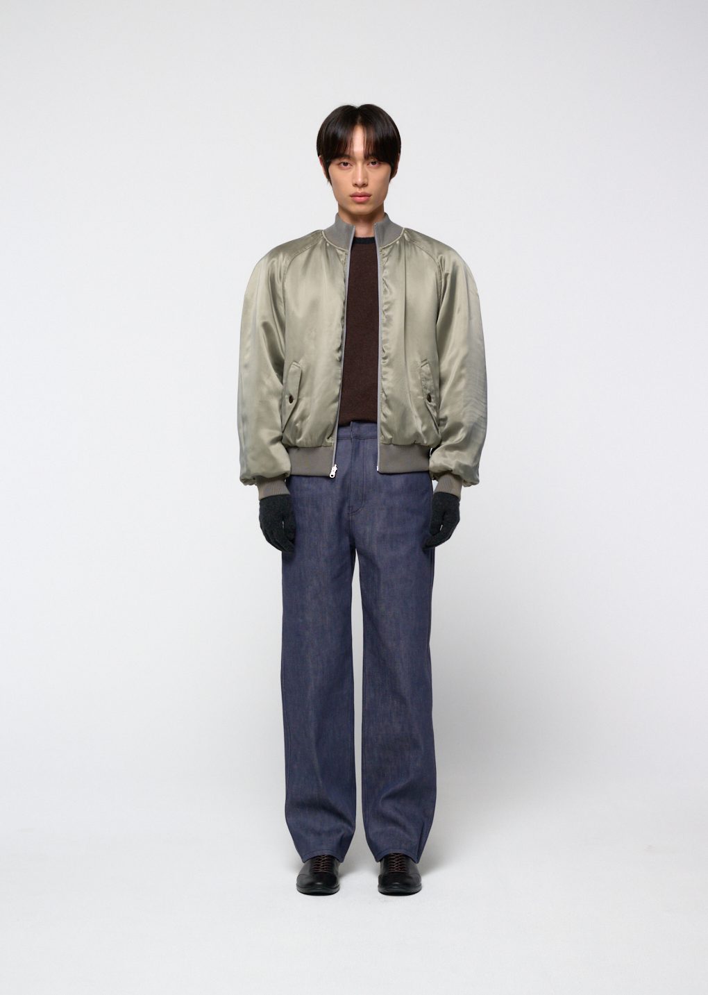 Amomento - Ribbed silky blouson (Khaki) product image 2 | TRAB K-Fashion Australia