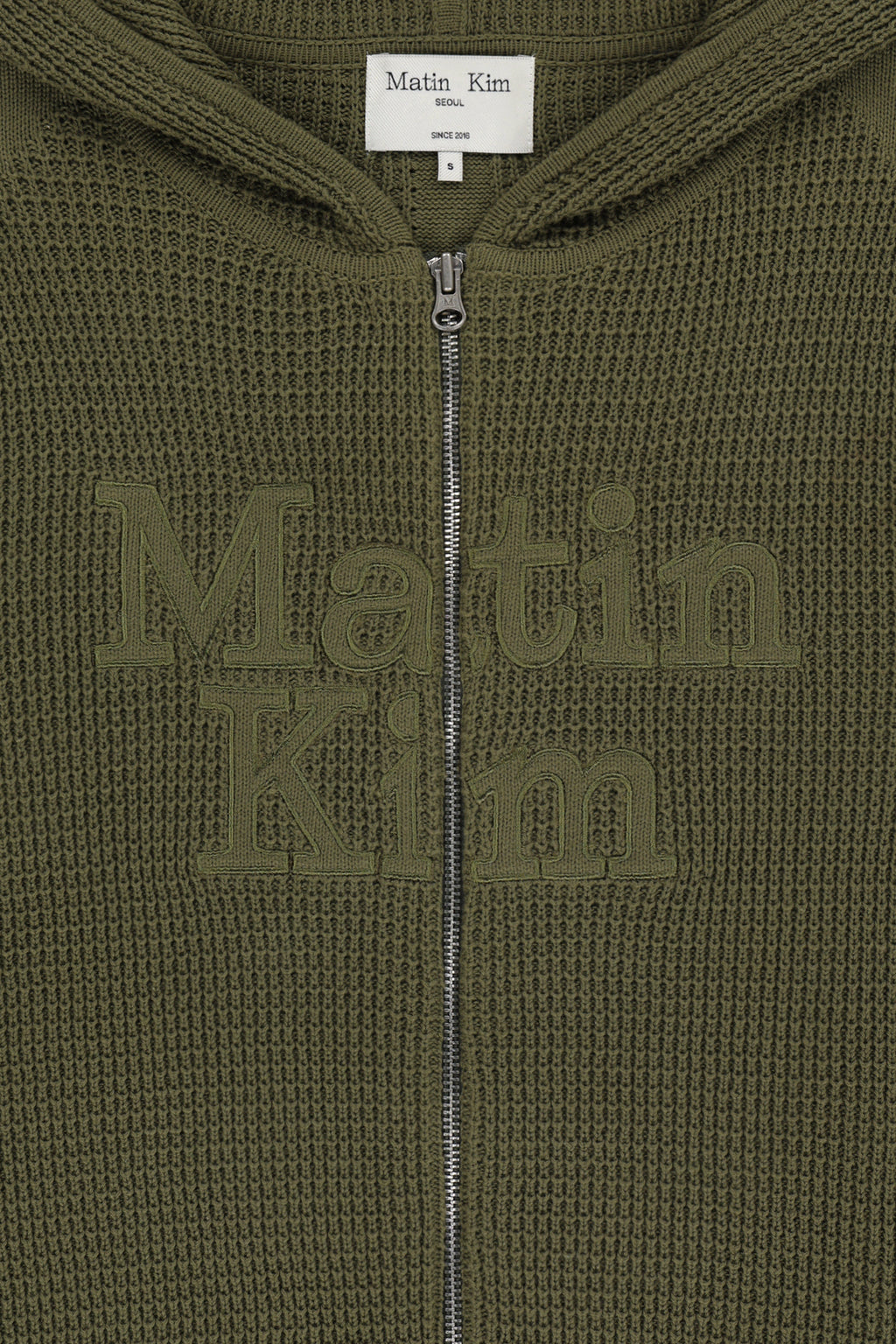 Matin Kim - Waffle Texture Hoody Knit Zip Up (Khaki) product image 5 | TRAB K-Fashion Australia