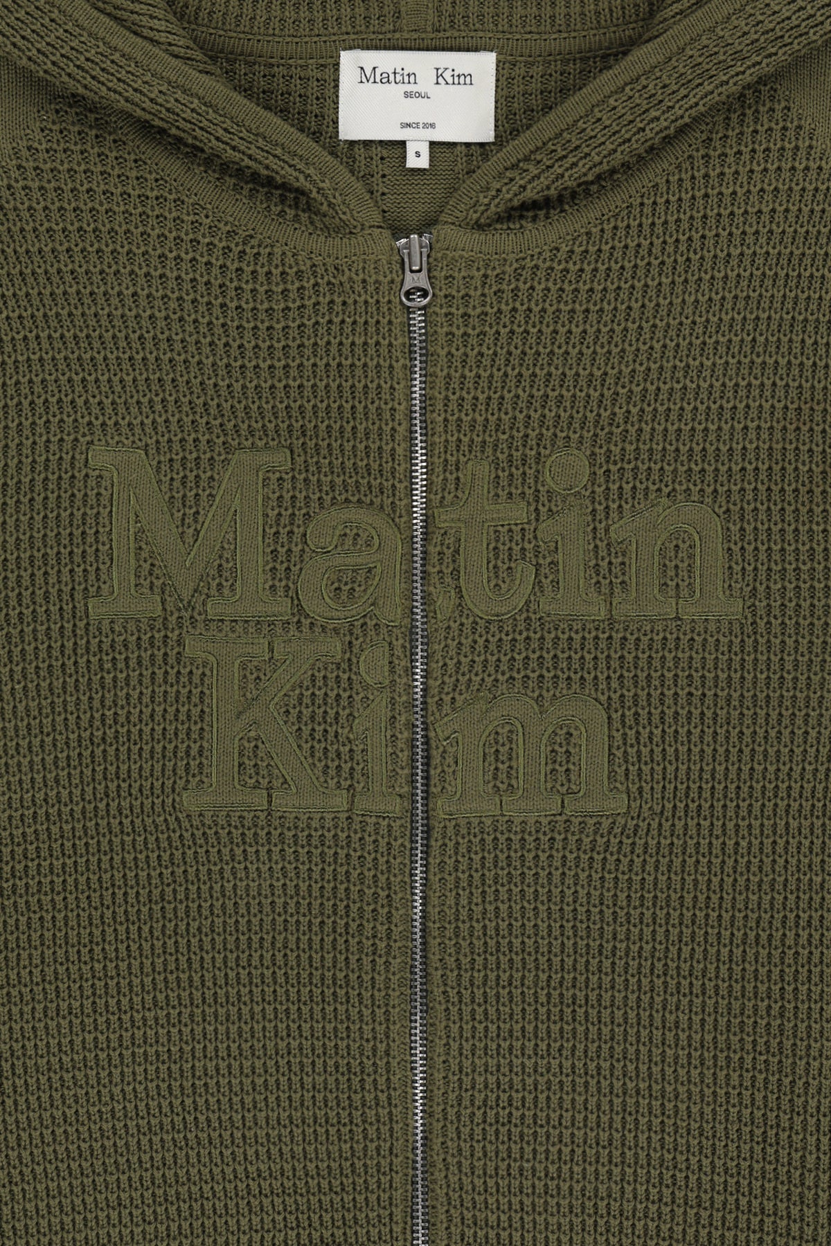 Matin Kim - Waffle Texture Hoody Knit Zip Up (Khaki) product image 5 | TRAB K-Fashion Australia