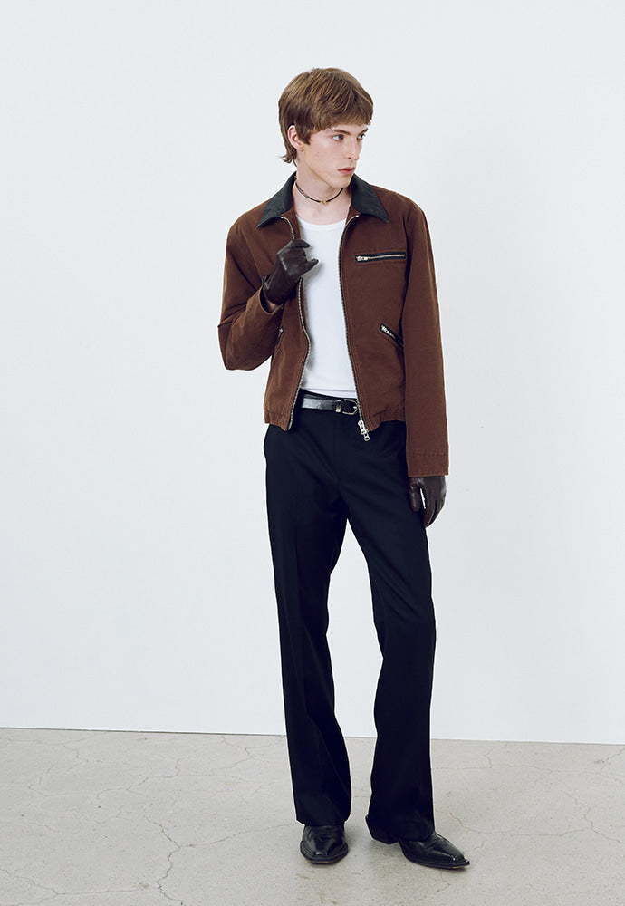 Tonywack - Leather Collar Garment-Washed Zip Work Jacket (Brown) product image 3 | TRAB K-Fashion Australia