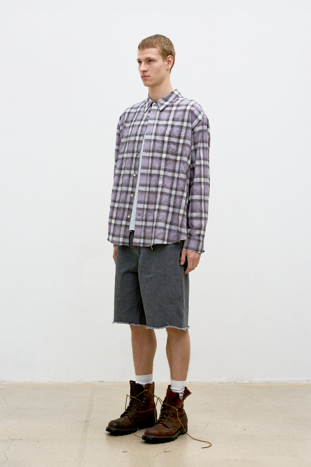 Coor - Seersucker Ombre Checkered Shirt (Purple) product image 3 | TRAB K-Fashion Australia
