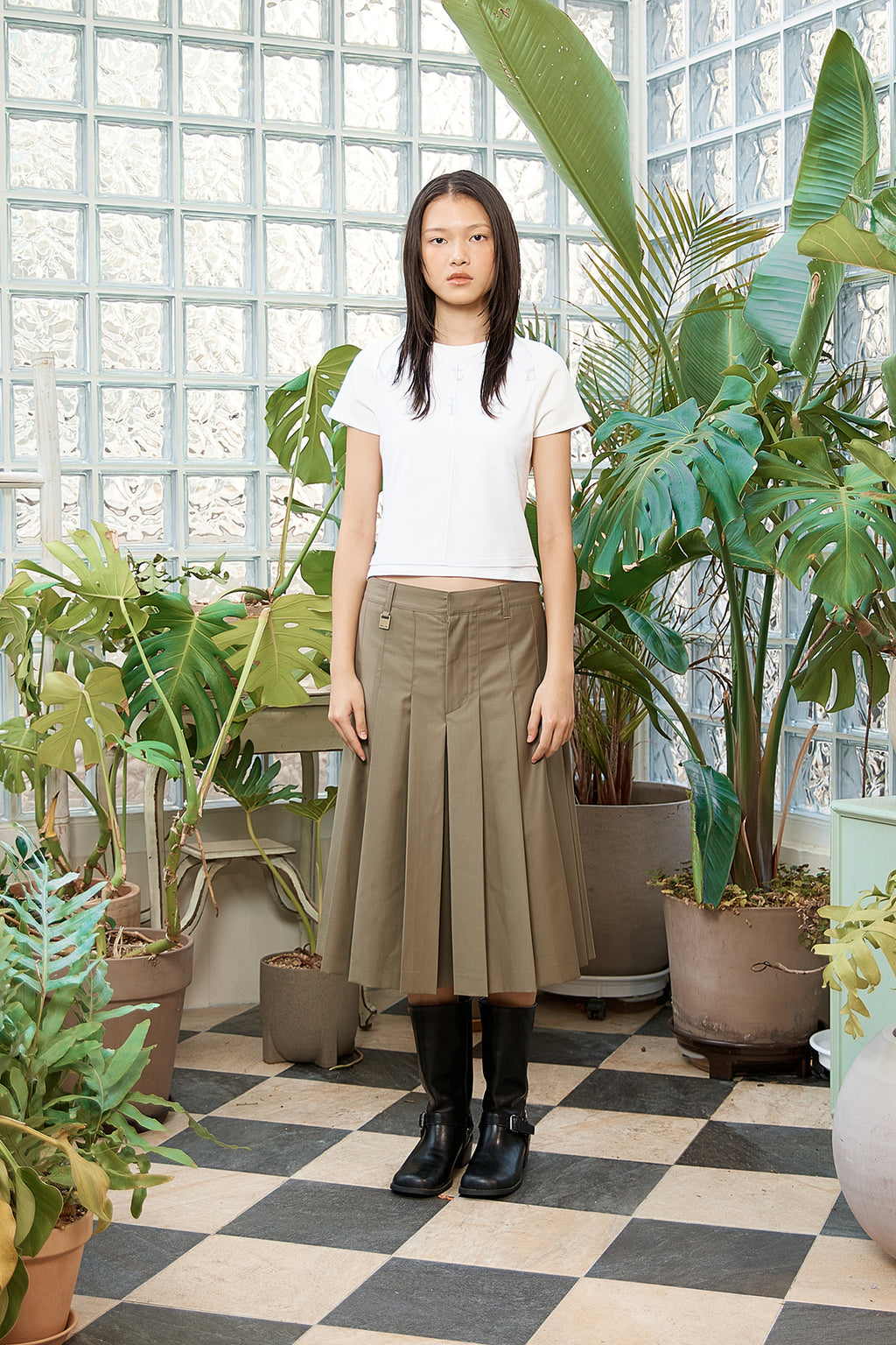 Matin Kim - Pintuck Layered Slim Crop Top (White) product image 6 | TRAB K-Fashion Australia