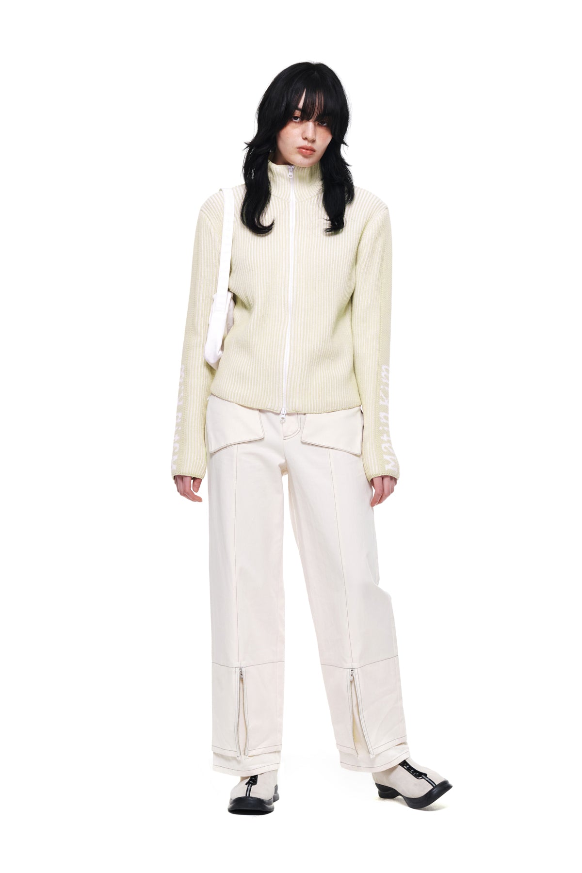 Matin Kim - Sleeve Point Zip Up Cardigan (Ivory) product image 8 | TRAB K-Fashion Australia