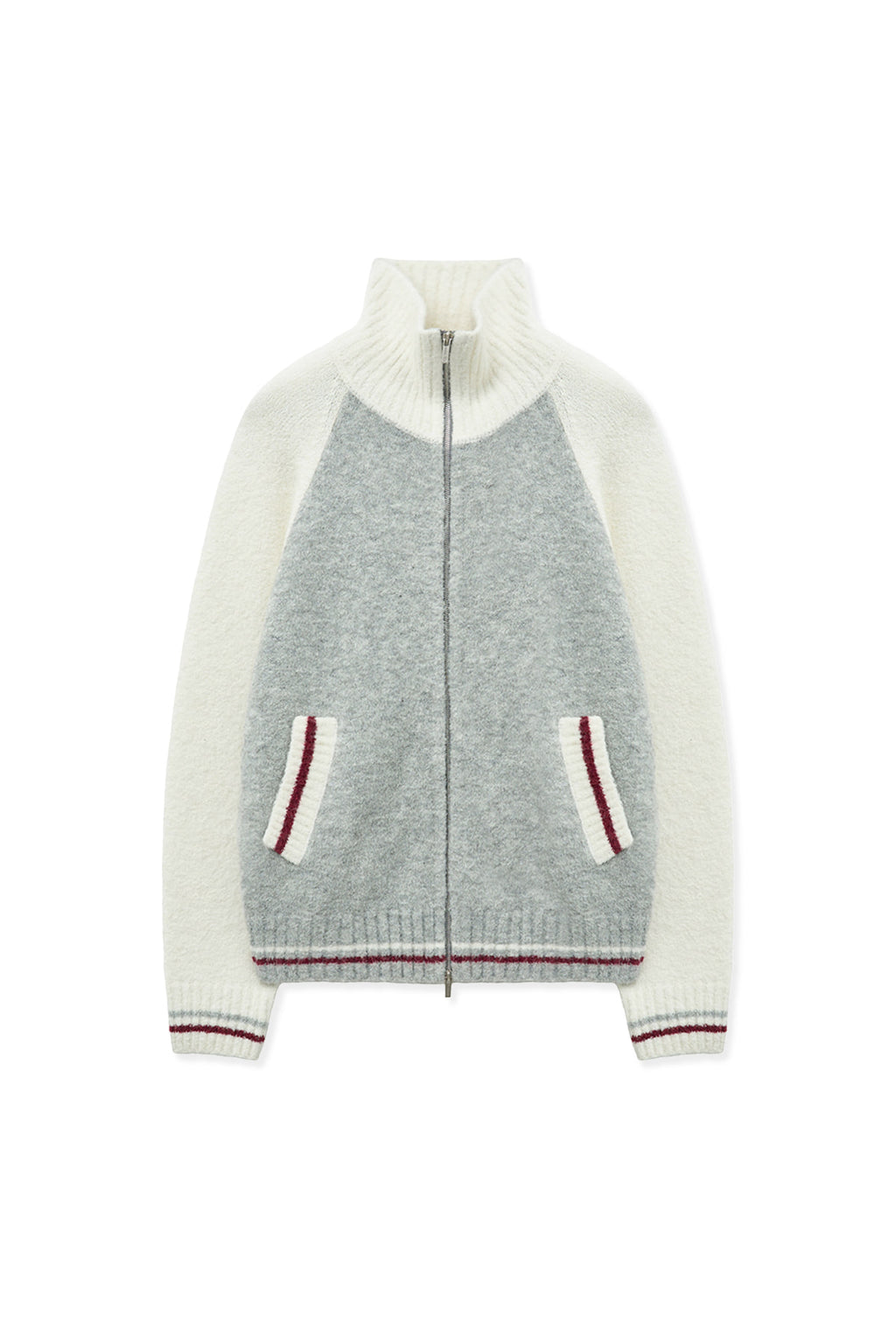 Matin Kim - High Neck Raglan Knit Zip Up (Ivory) product image 1 | TRAB K-Fashion Australia