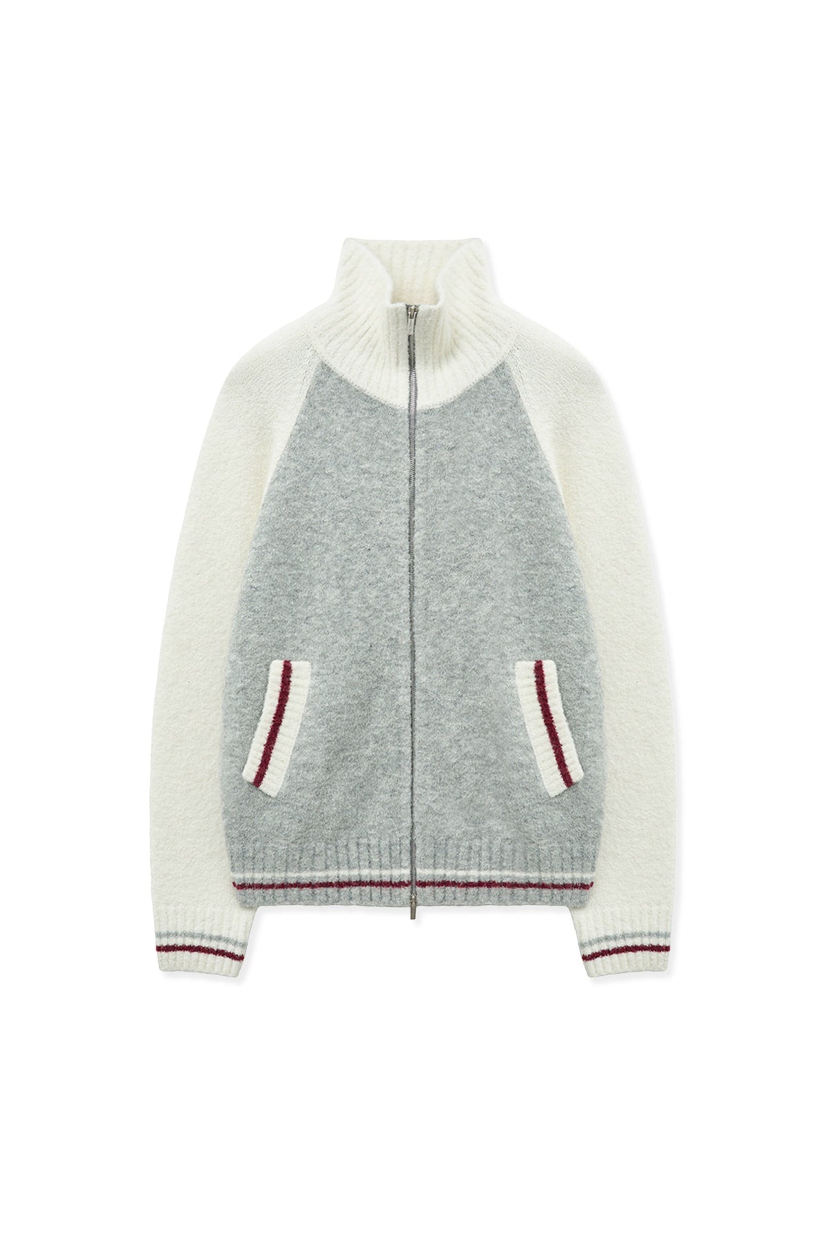 Matin Kim - High Neck Raglan Knit Zip Up (Ivory) product image 1 | TRAB K-Fashion Australia