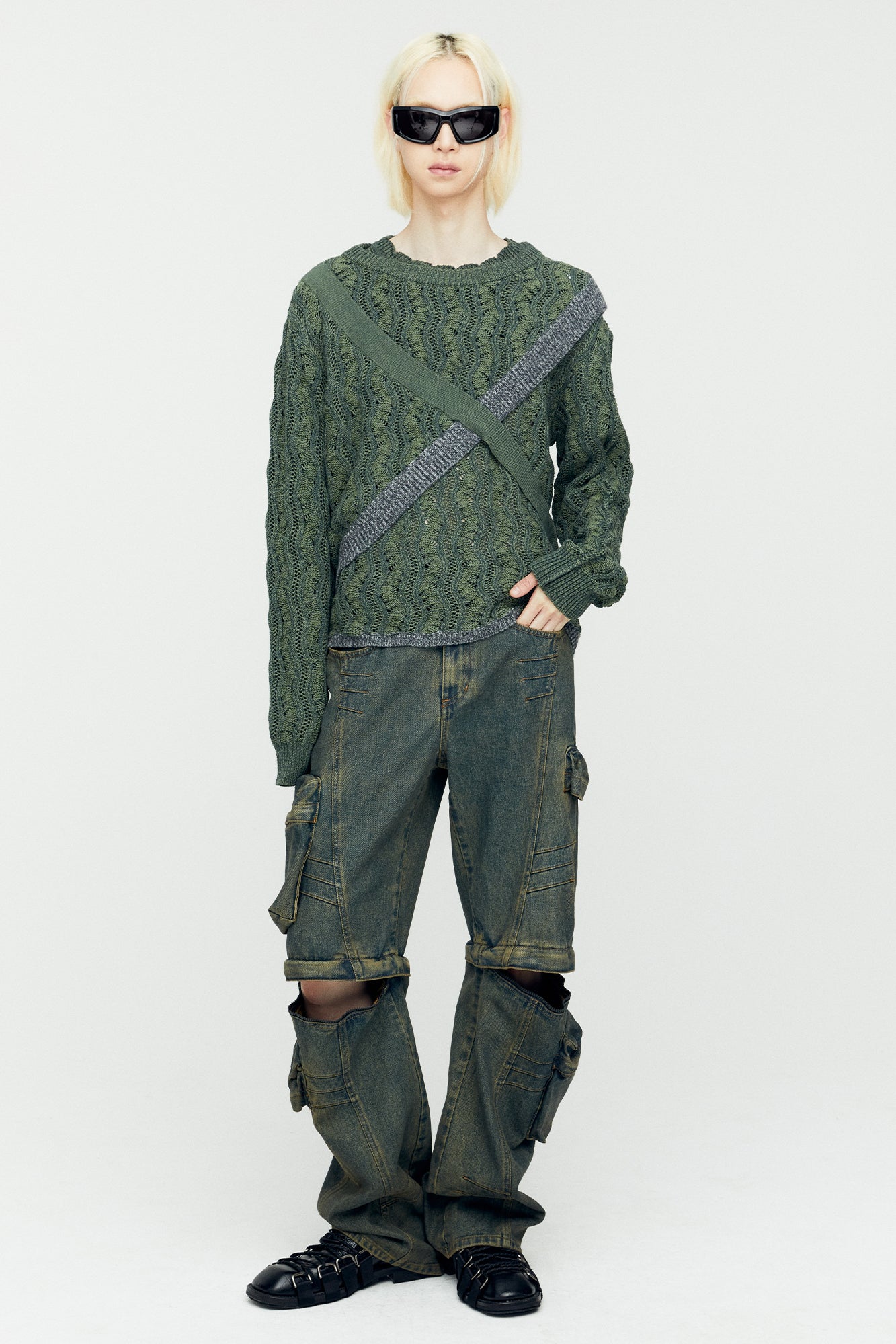 Andersson Bell - Cargo Coated Wide-Leg Jeans (Army Green) product image 5 | TRAB K-Fashion Australia