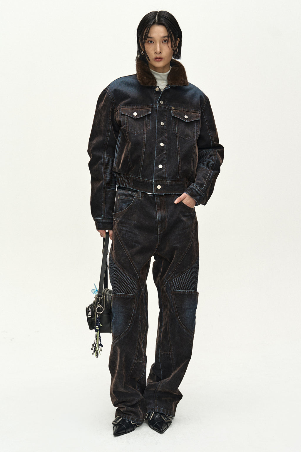 Andersson Bell - Unisex Rodeo Biker Wide-Leg Jeans (brown/blue) (Brown/Blue) product image 2 | TRAB K-Fashion Australia