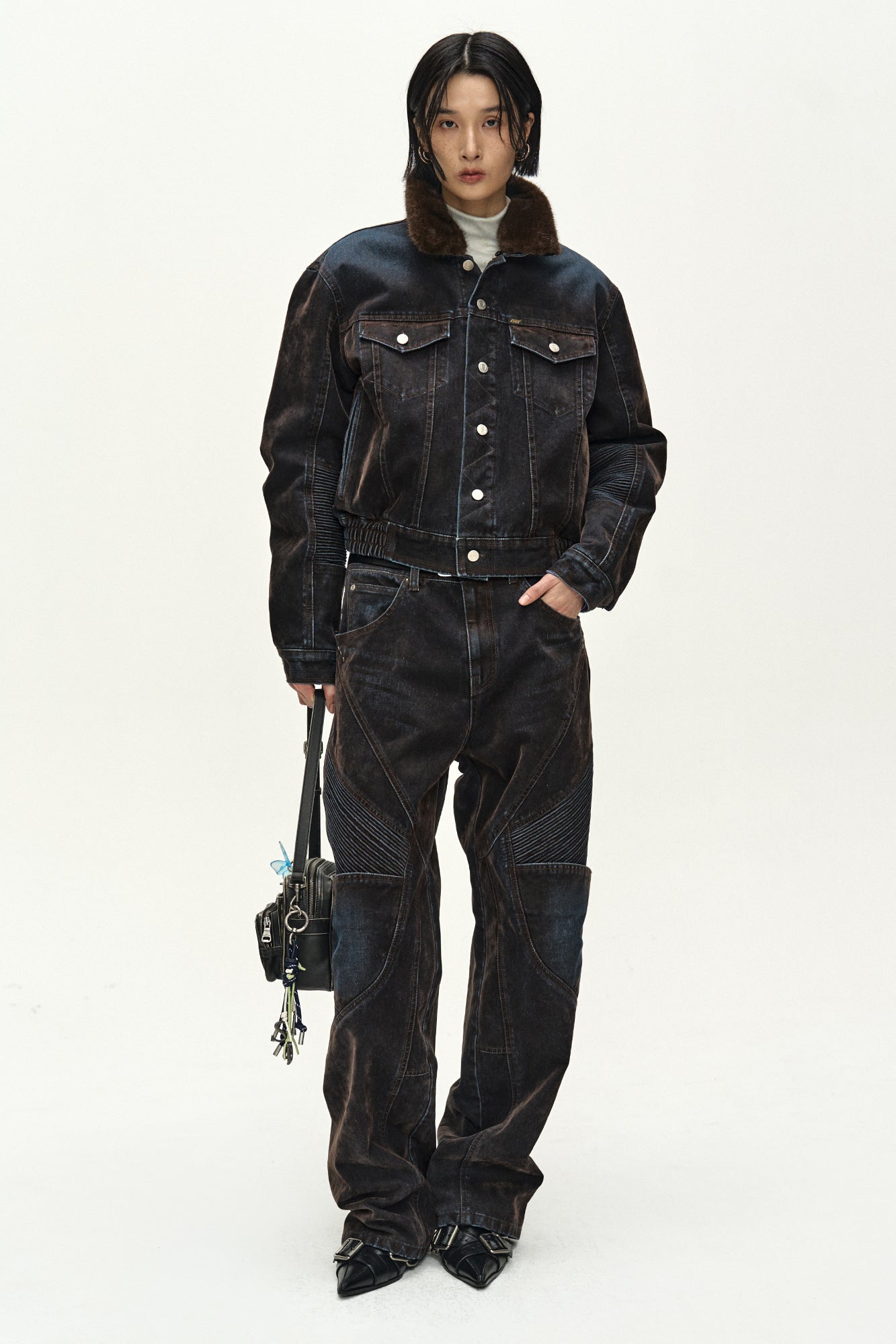Andersson Bell - Unisex Rodeo Biker Wide-Leg Jeans (brown/blue) (Brown/Blue) product image 2 | TRAB K-Fashion Australia