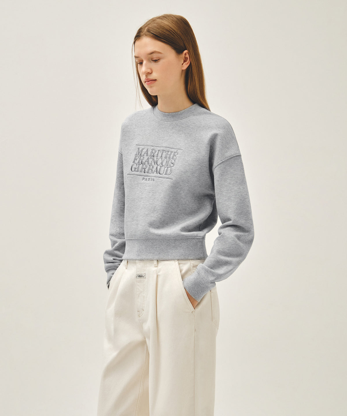Marithe & Francois Girbaud - Classic Logo Crop Sweatshirt (Heather Gray) product image 2 | TRAB K-Fashion Australia