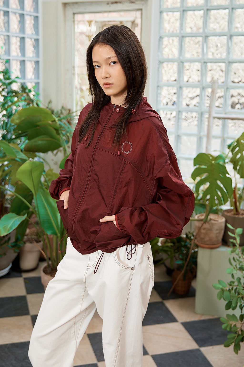 Matin Kim - Hoody Point Crop Light Windbreaker (Burgundy) product image 13 | TRAB K-Fashion Australia