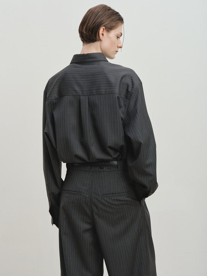 Tonywack - Wool Striped Relaxed Shirt (Grey Pinstripe) product image 4 | TRAB K-Fashion Australia