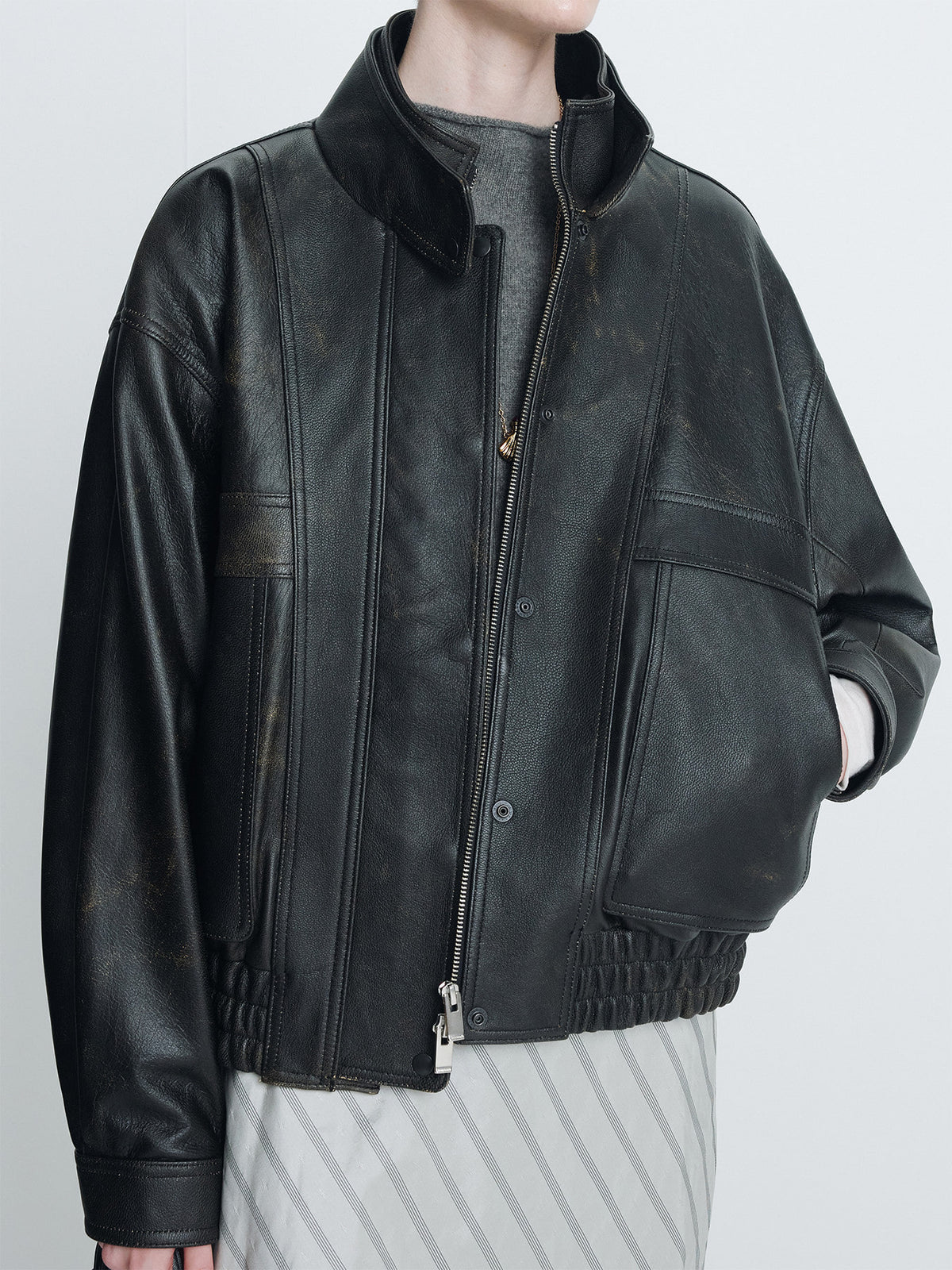 Tonywack - Vintage Grained Goat Leather Bomber Jacket (Vintage Brown) product image 5 | TRAB K-Fashion Australia