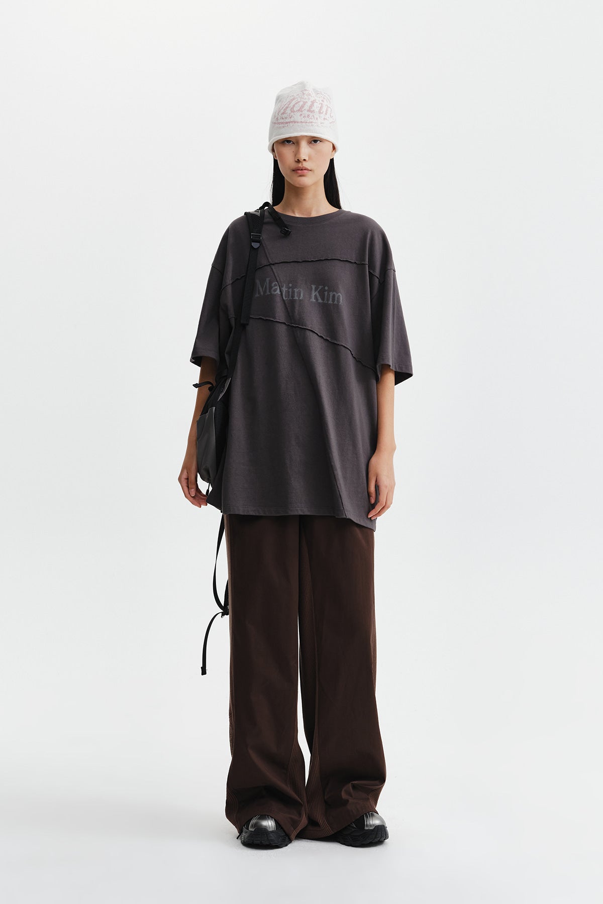 Matin Kim - Diagonal Cut Logo Top (Charcoal) product image 10 | TRAB K-Fashion Australia