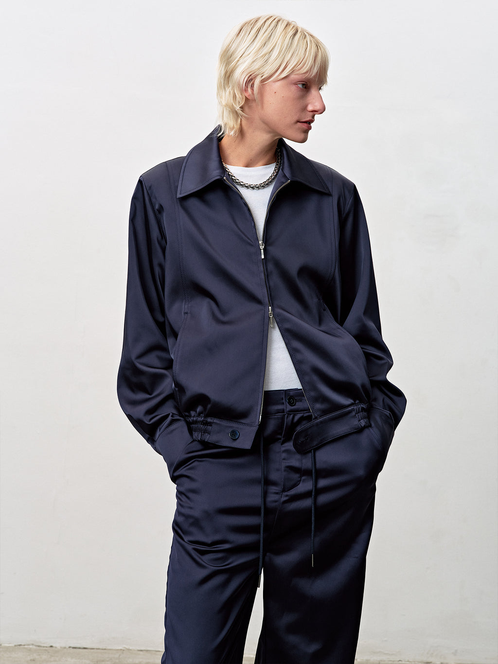 Tonywack - Silky Zippered Blouson Jacket (Navy) product image 10 | TRAB K-Fashion Australia