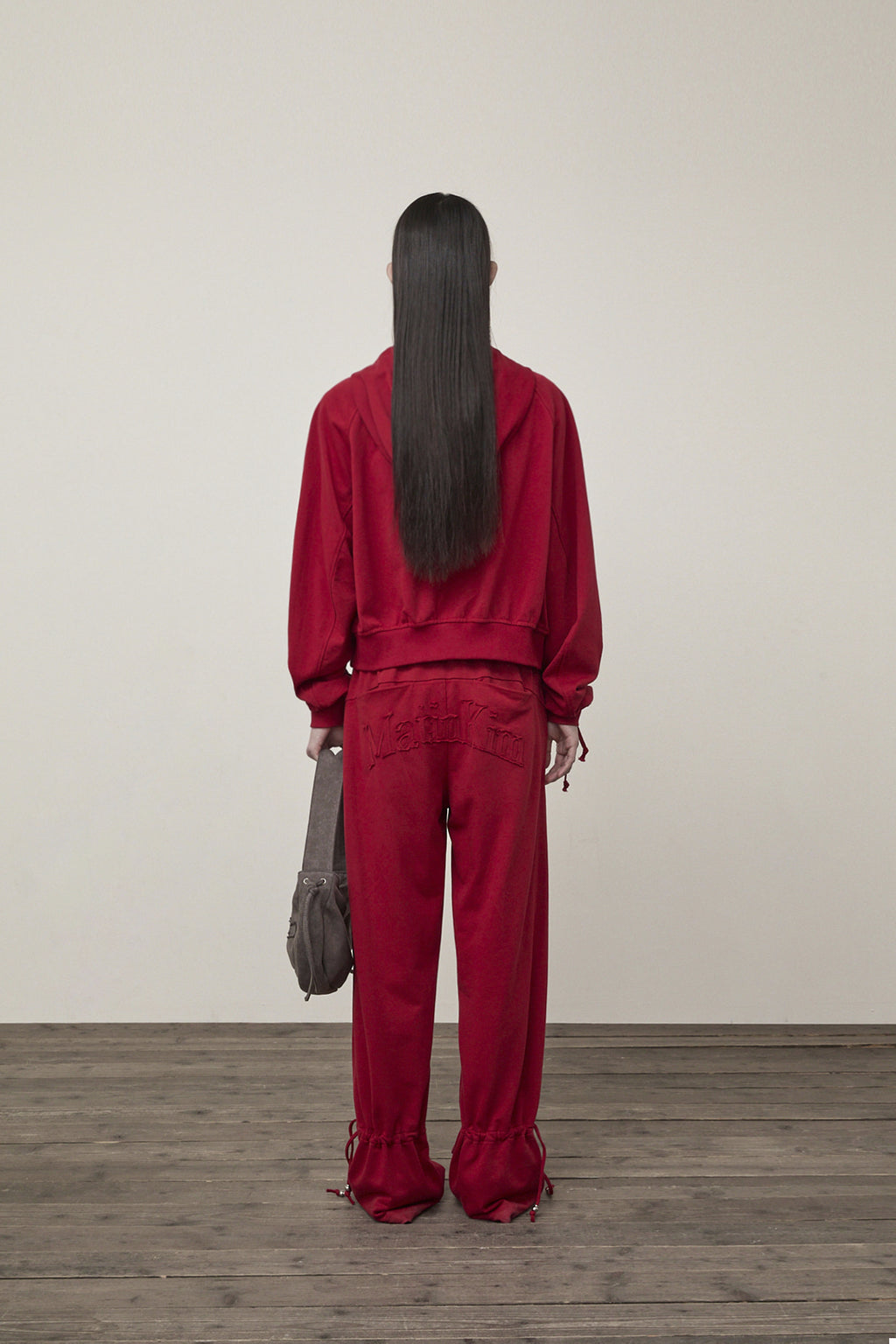 Matin Kim - Sleeve String Detail Hoody Zip Up (Red) product image 11 | TRAB K-Fashion Australia