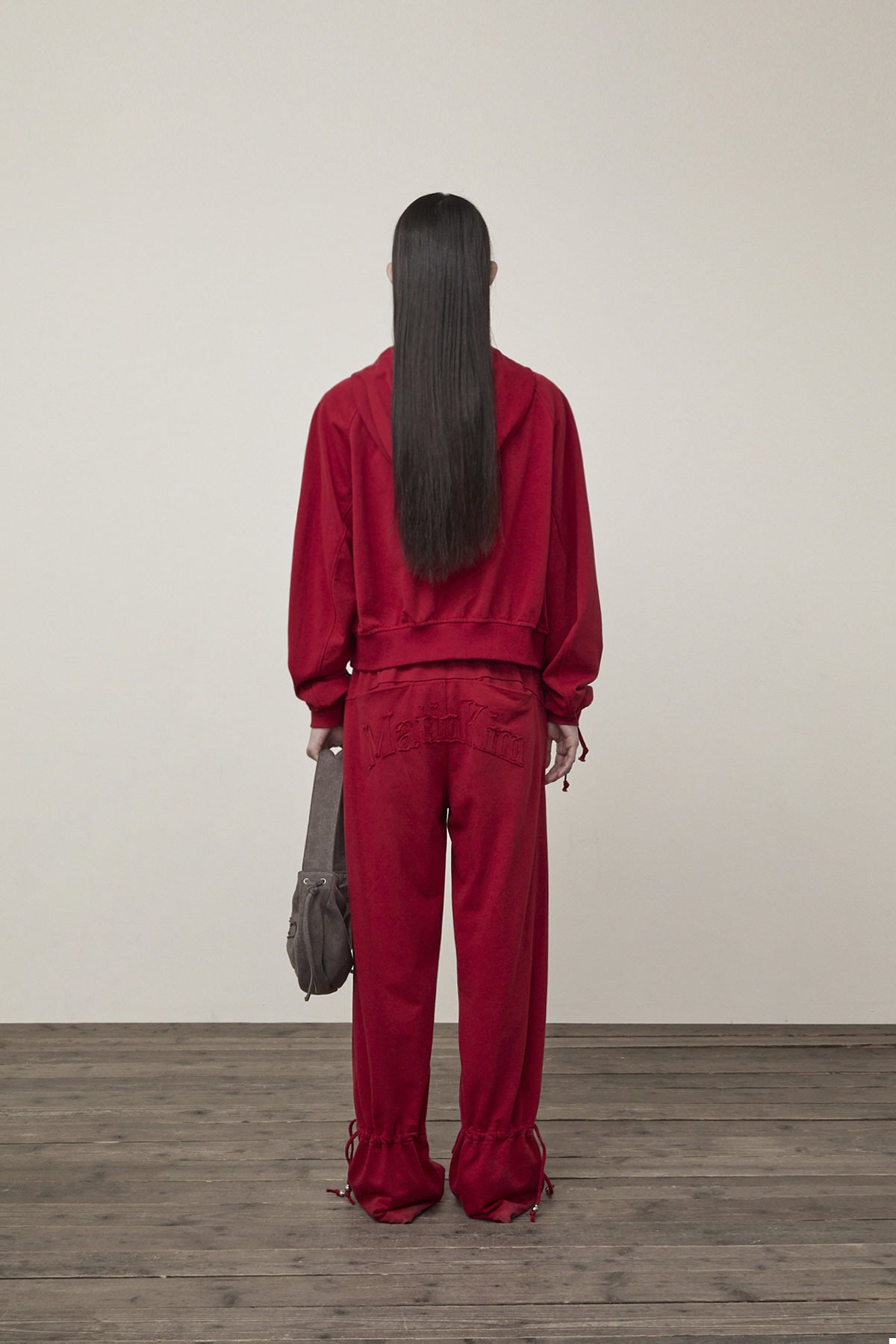 Matin Kim - Sleeve String Detail Hoody Zip Up (Red) product image 11 | TRAB K-Fashion Australia