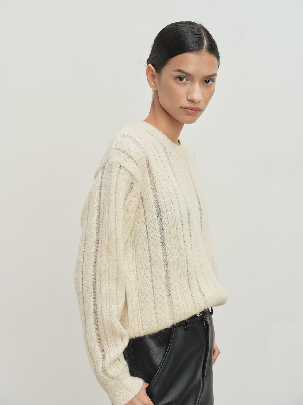 Tonywack - Kid Mohair Distressed Ribbed Sweater (Ecru) product image 3 | TRAB K-Fashion Australia