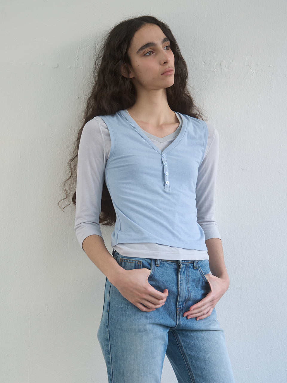 Kijun - Layered V-Neck Tee (Sky Blue) product image 2 | TRAB K-Fashion Australia