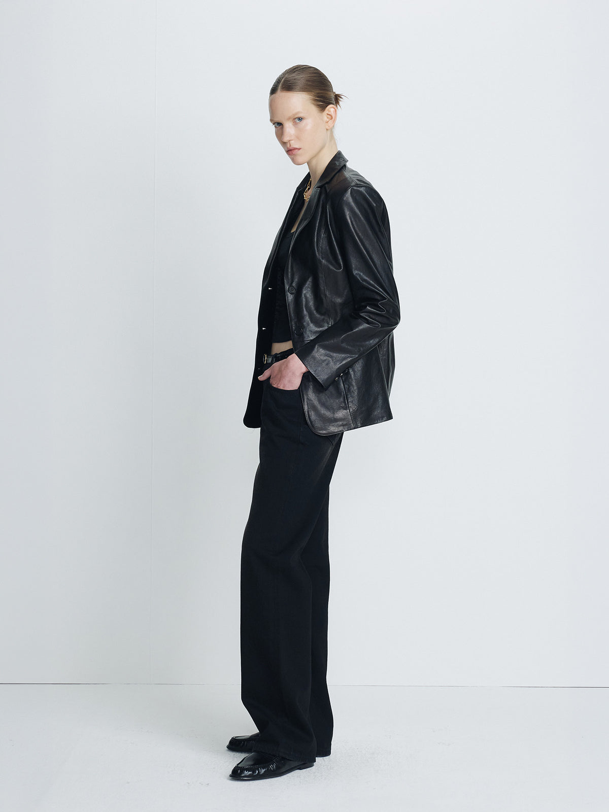 Tonywack - Vegetable Lamb Leather Fitted Blazer Jacket (Black) product image 2 | TRAB K-Fashion Australia