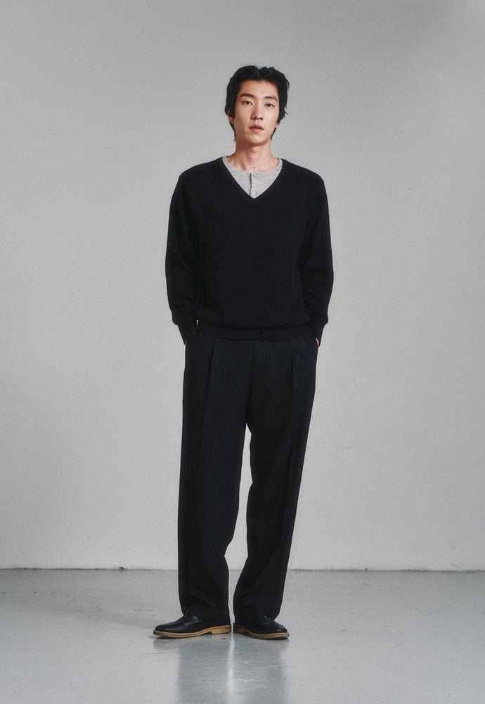 Art if acts - Wool One Tuck Trousers (Navy Stripe) product image 1 | TRAB K-Fashion Australia