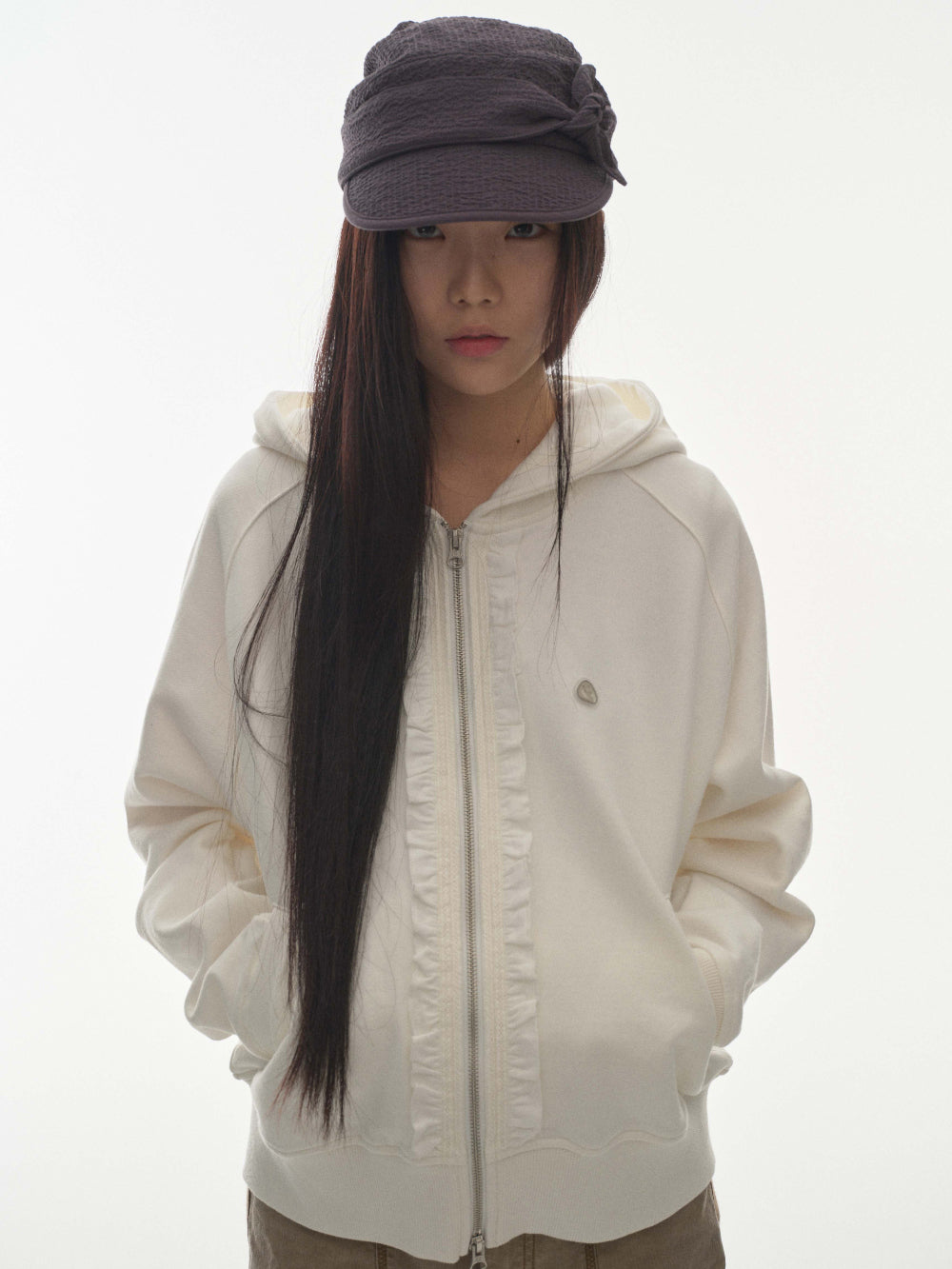 Coyseio - Ruffle Lace Hood Zip-Up (White) | TRAB K-Fashion Australia