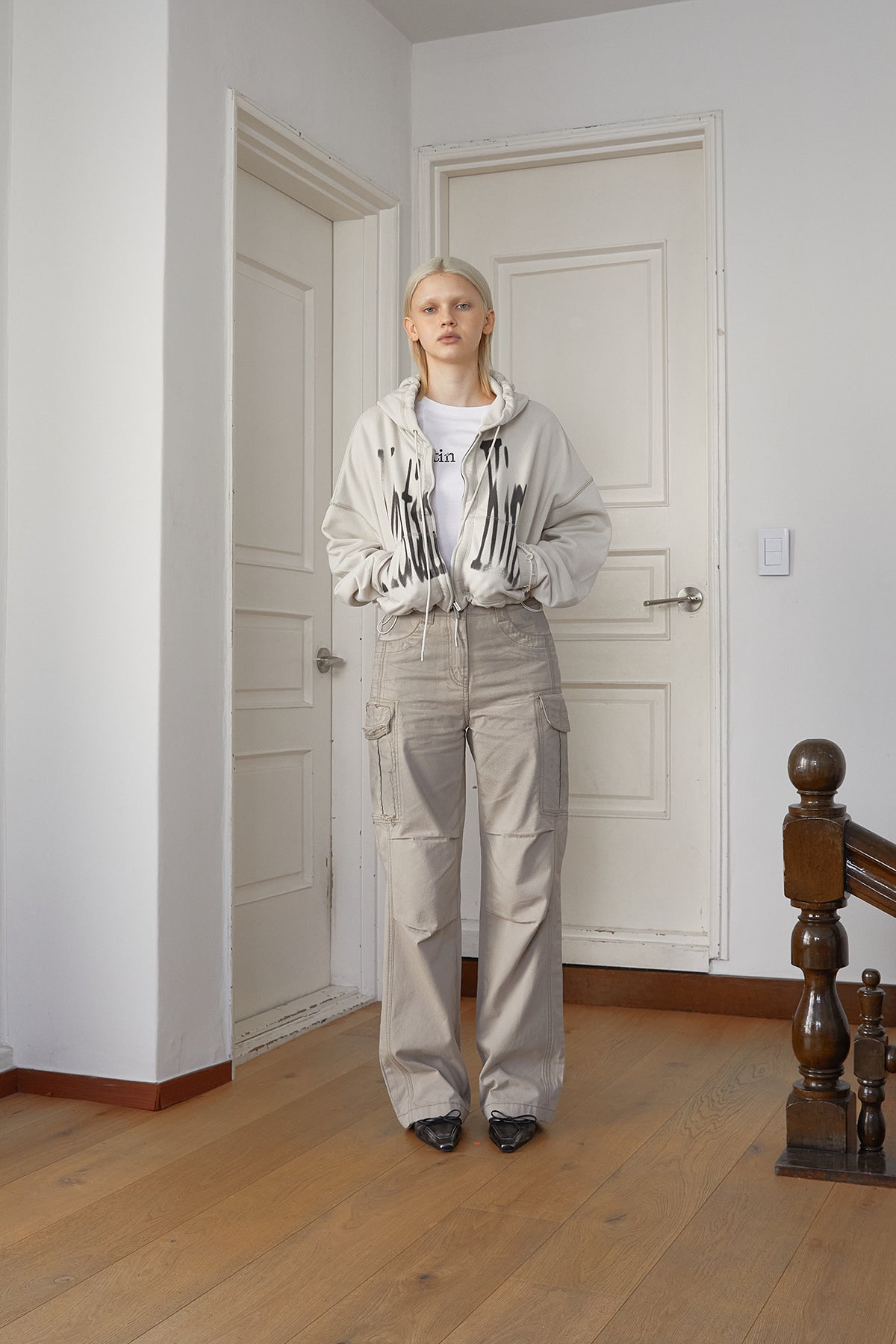 Matin Kim - Big Logo Crop Hoody Zip Up (Beige) product image 8 | TRAB K-Fashion Australia