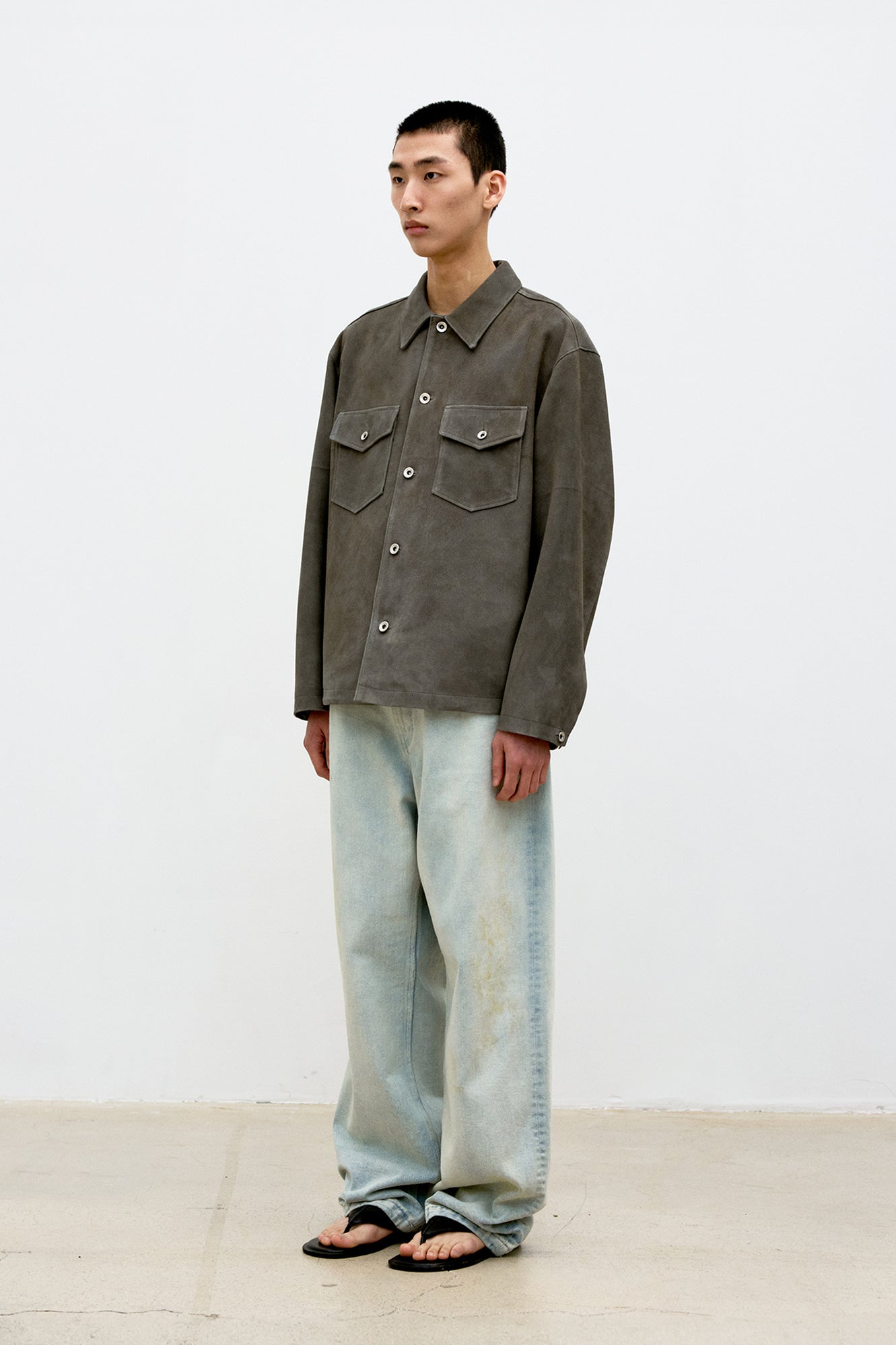 Coor - Suede Two-Tone Button Shirt Jacket (Washed Gray) product image 3 | TRAB K-Fashion Australia
