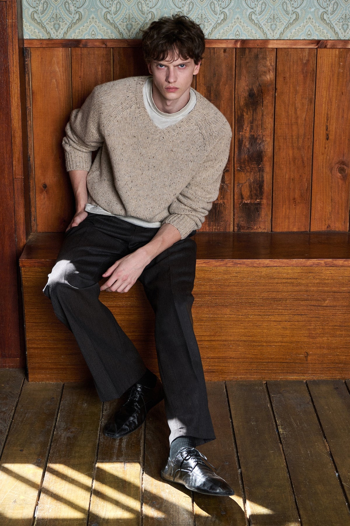 STU - Super Fine Wool V-neck Knit (Sand) product image 2 | TRAB K-Fashion Australia