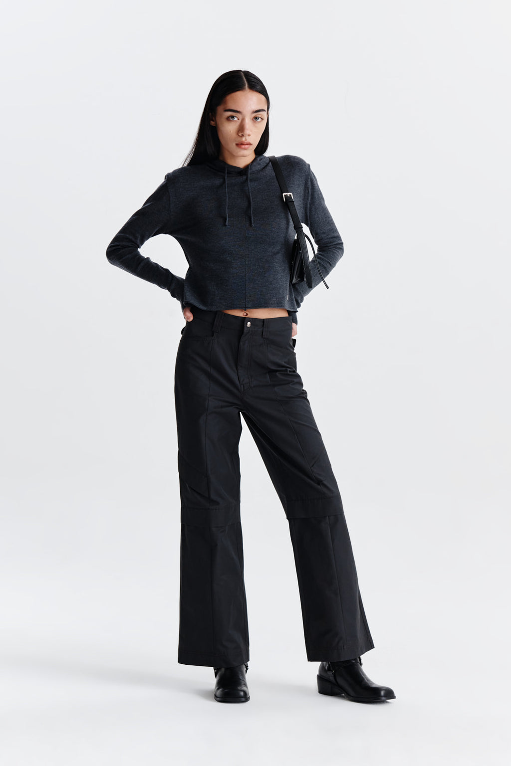 Matin Kim - Plain Slim Knit Hoody (Charcoal) product image 9 | TRAB K-Fashion Australia